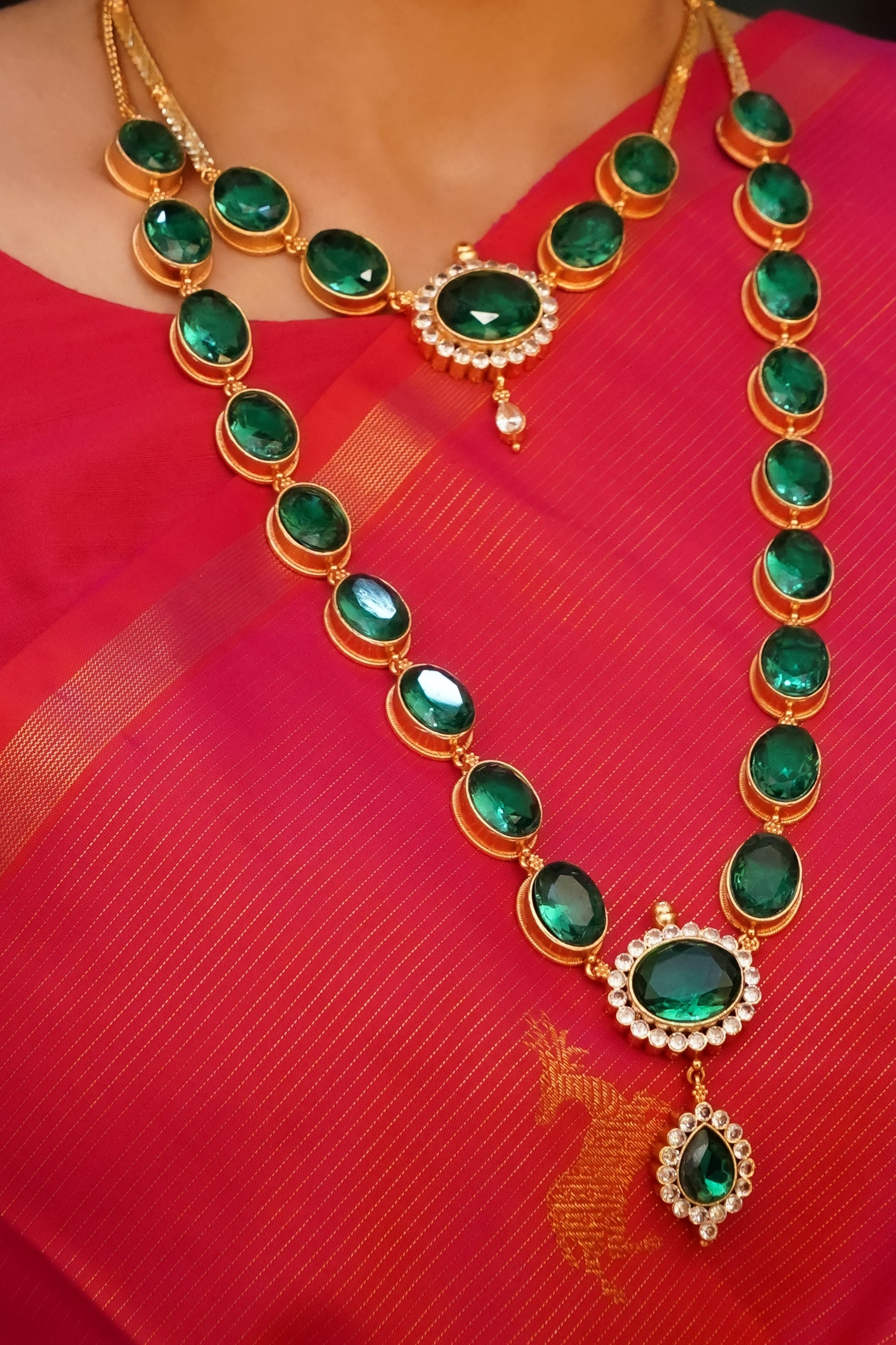 Green color stone Haram , Zircon Haram , Oval shape designer jewellery