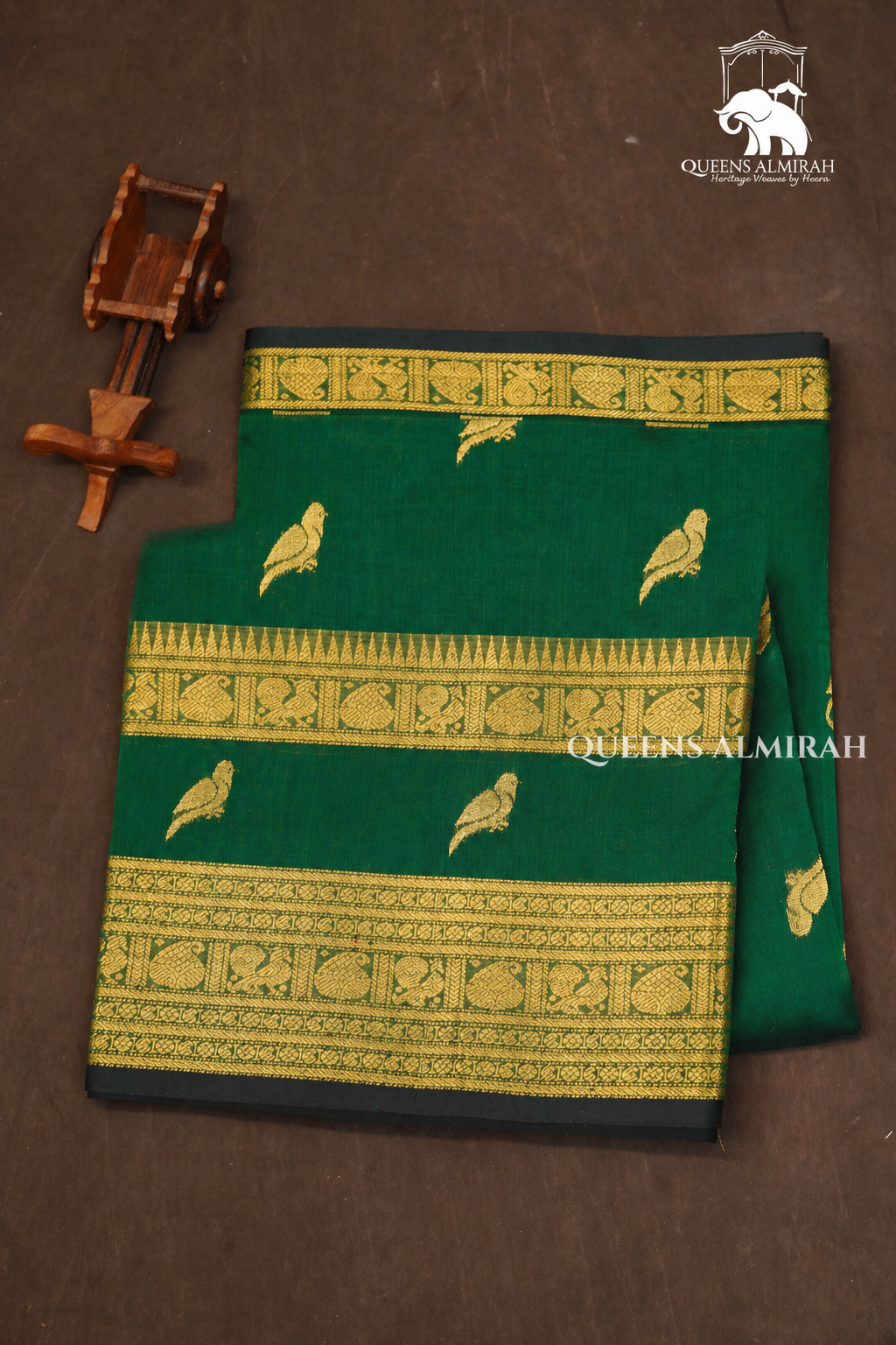Dark Green With Kizhi Butta Pure Silk Cotton Saree