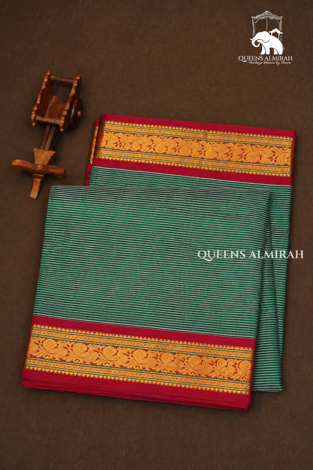 Green Stipes With Red Border Pure Silk Cotton Saree