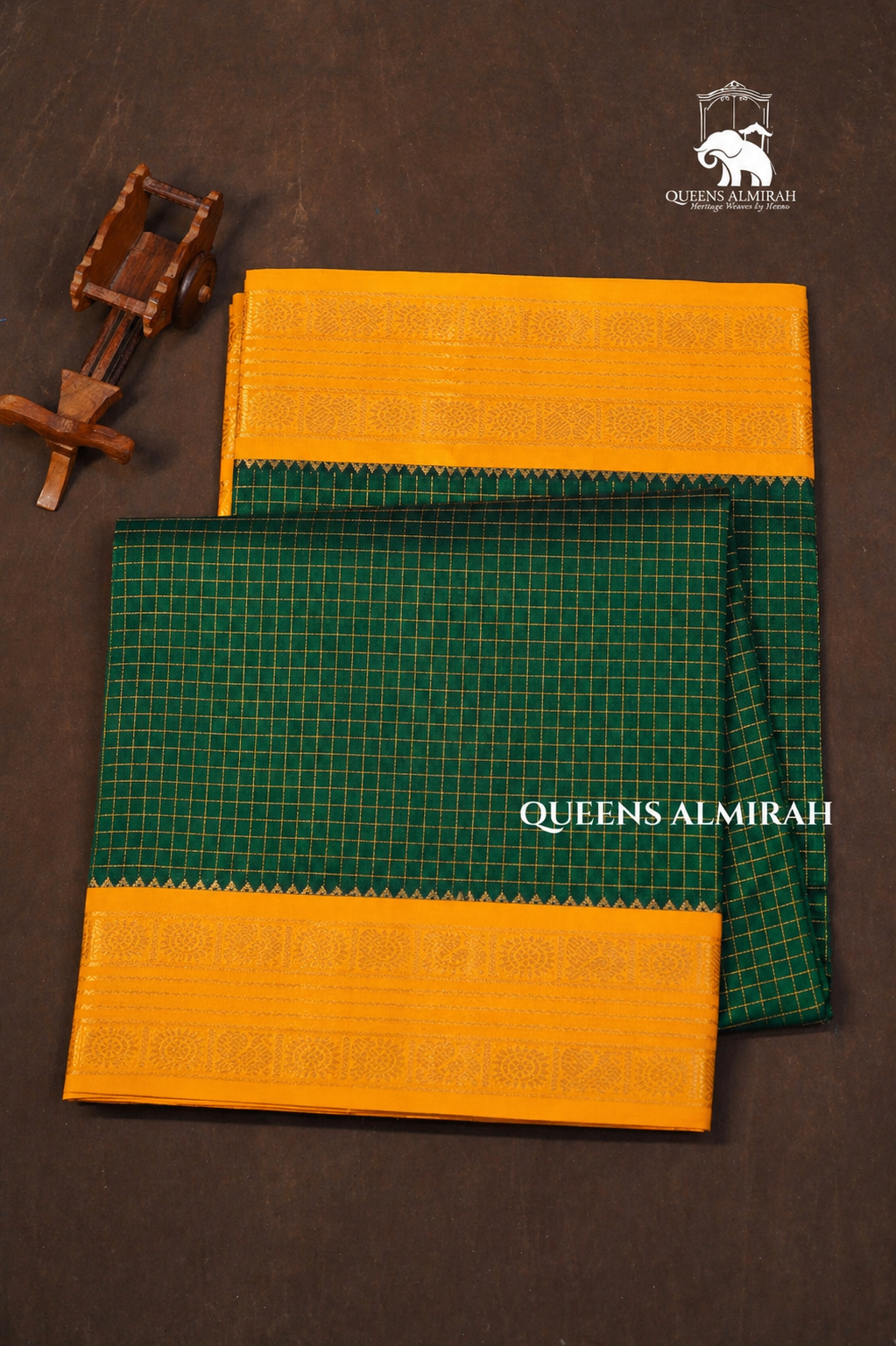Bottle Green And Yellow Border Pure Silk Cotton Saree