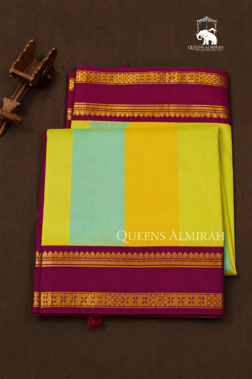 Multi Color With Purple Gap Border Pure Silk Cotton Saree