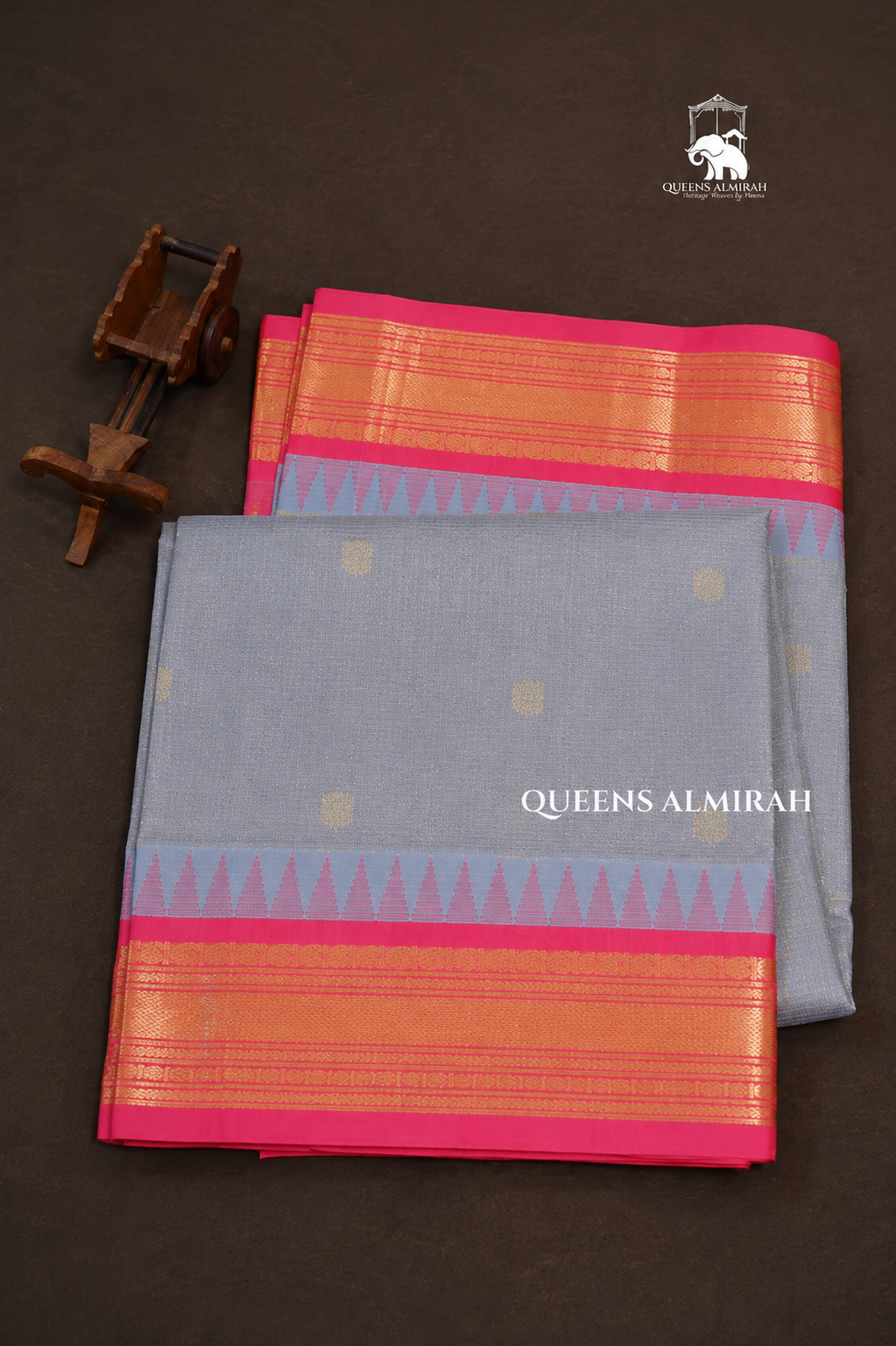 Ash With Pink Pure Kanchi Silk Cotton Saree
