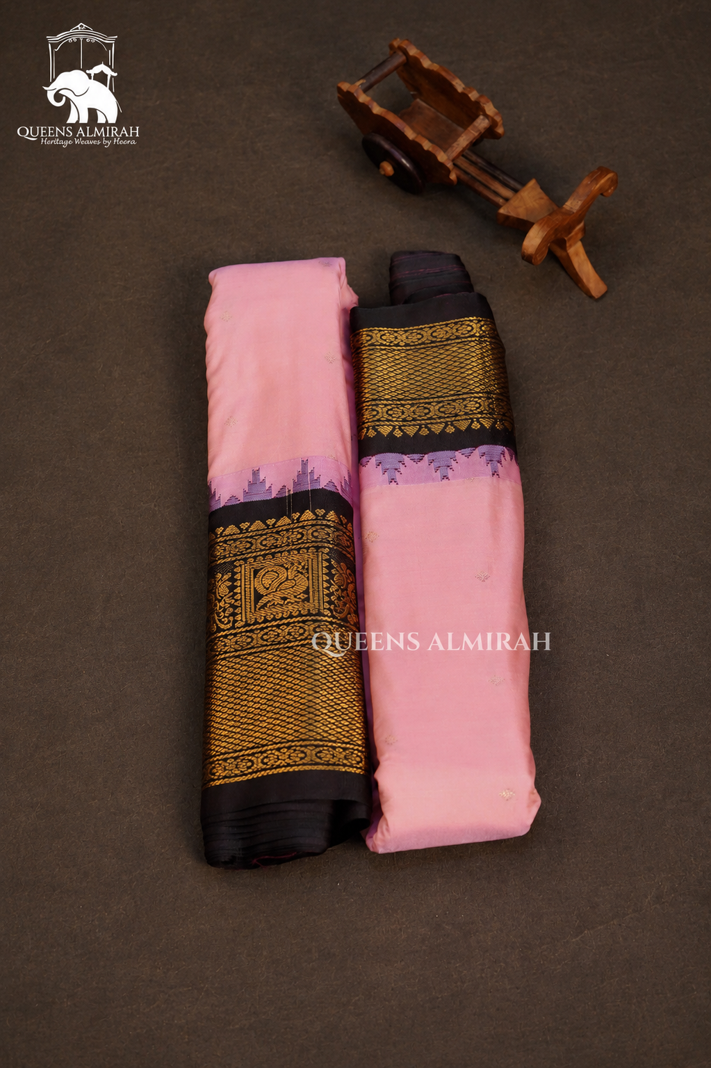 Baby Pink With Brown Border Semi Gadwal Silk Saree