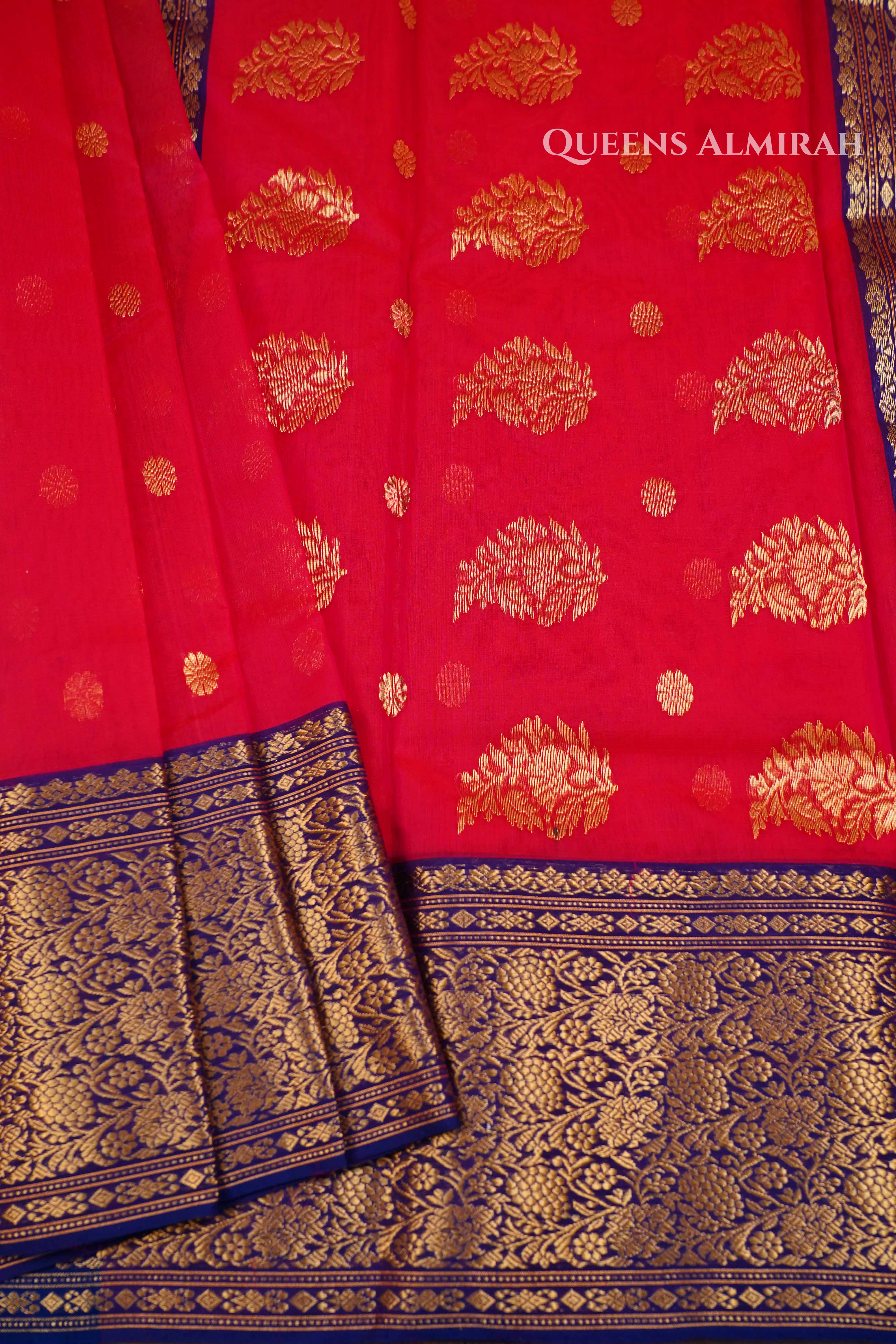 Chilly Red Chanderi Katan Silk Handloom Saree QUEENS ALMIRAH