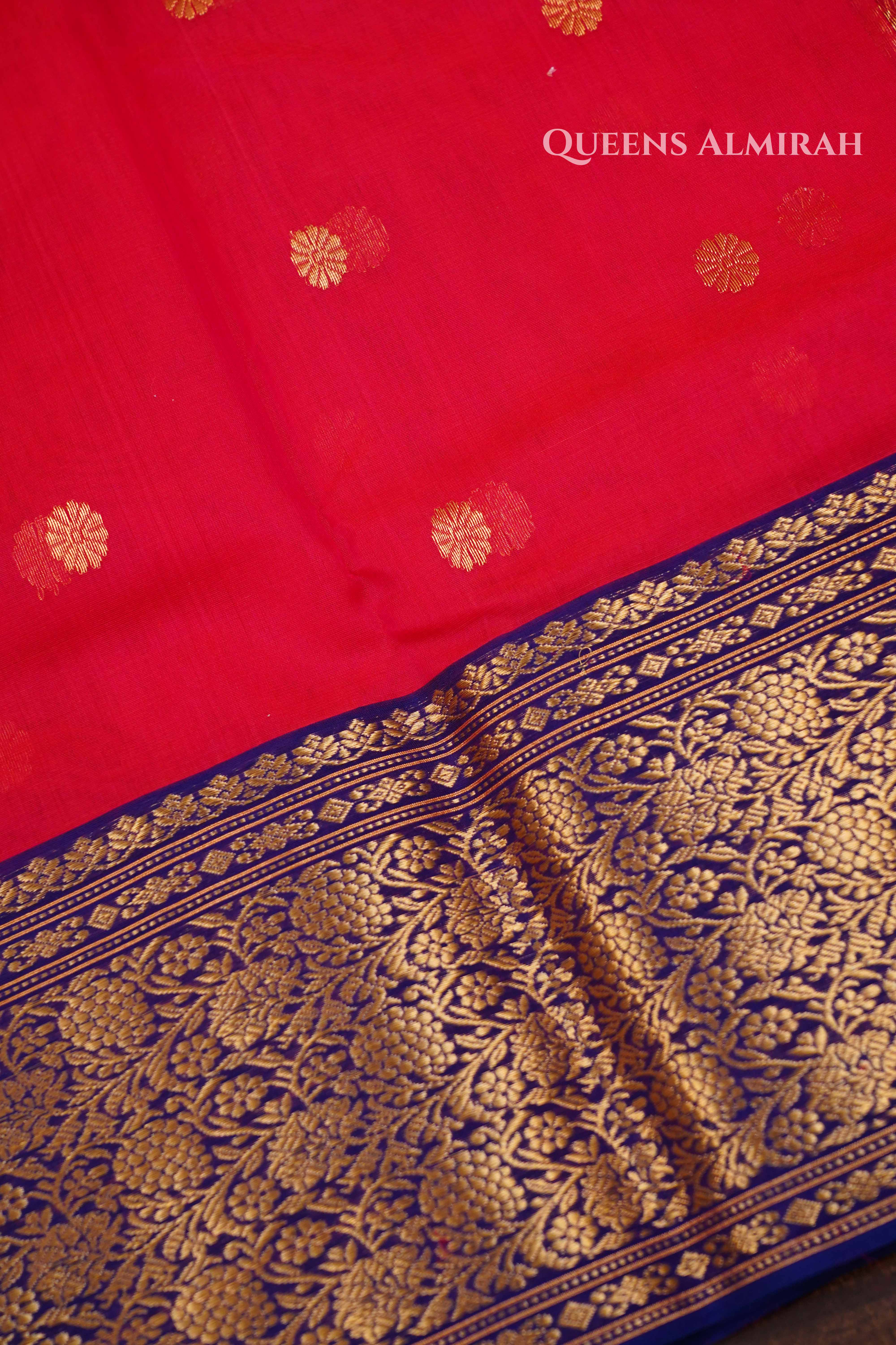 Chilly Red Chanderi Katan Silk Handloom Saree QUEENS ALMIRAH