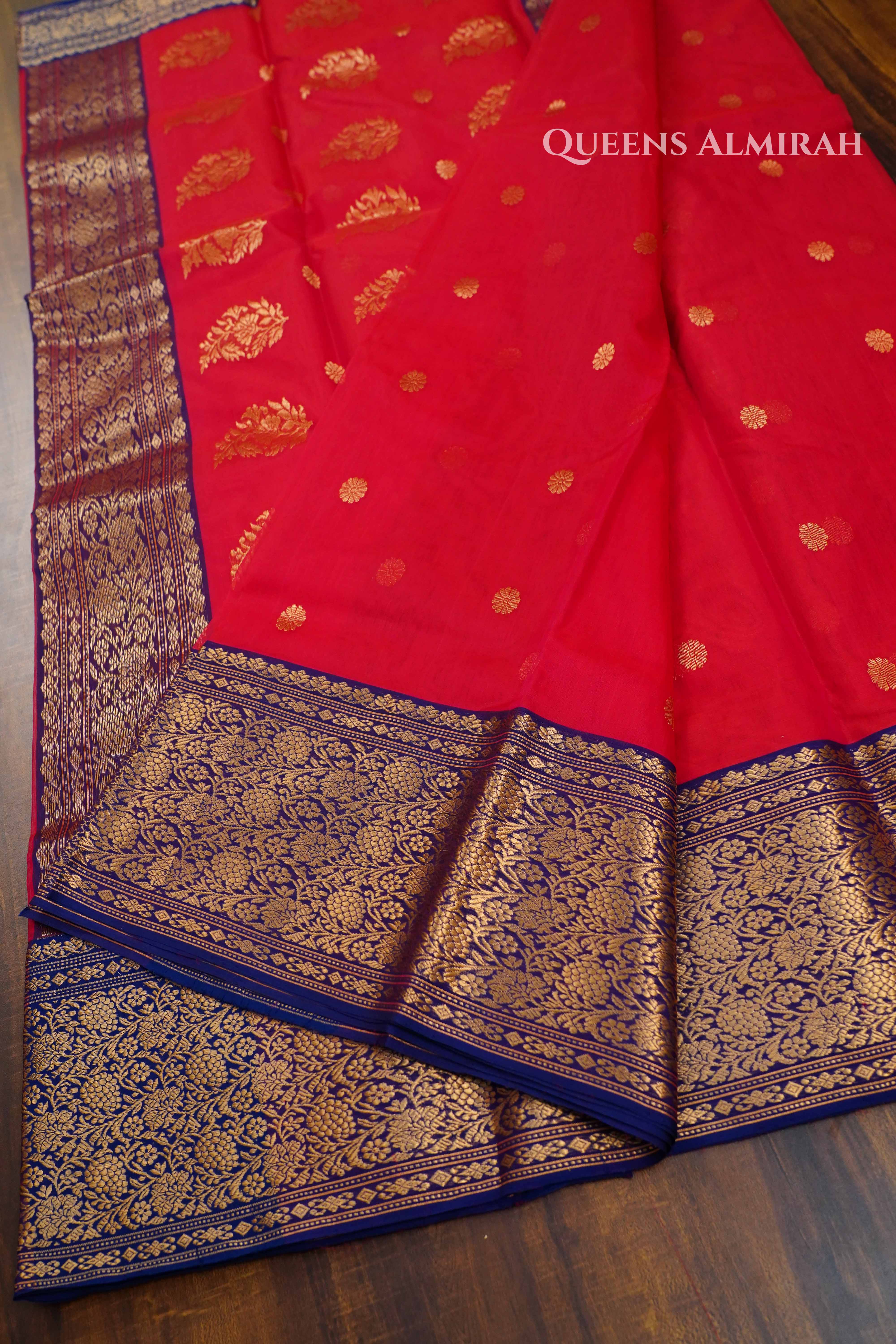 Chilly Red Chanderi Katan Silk Handloom Saree QUEENS ALMIRAH