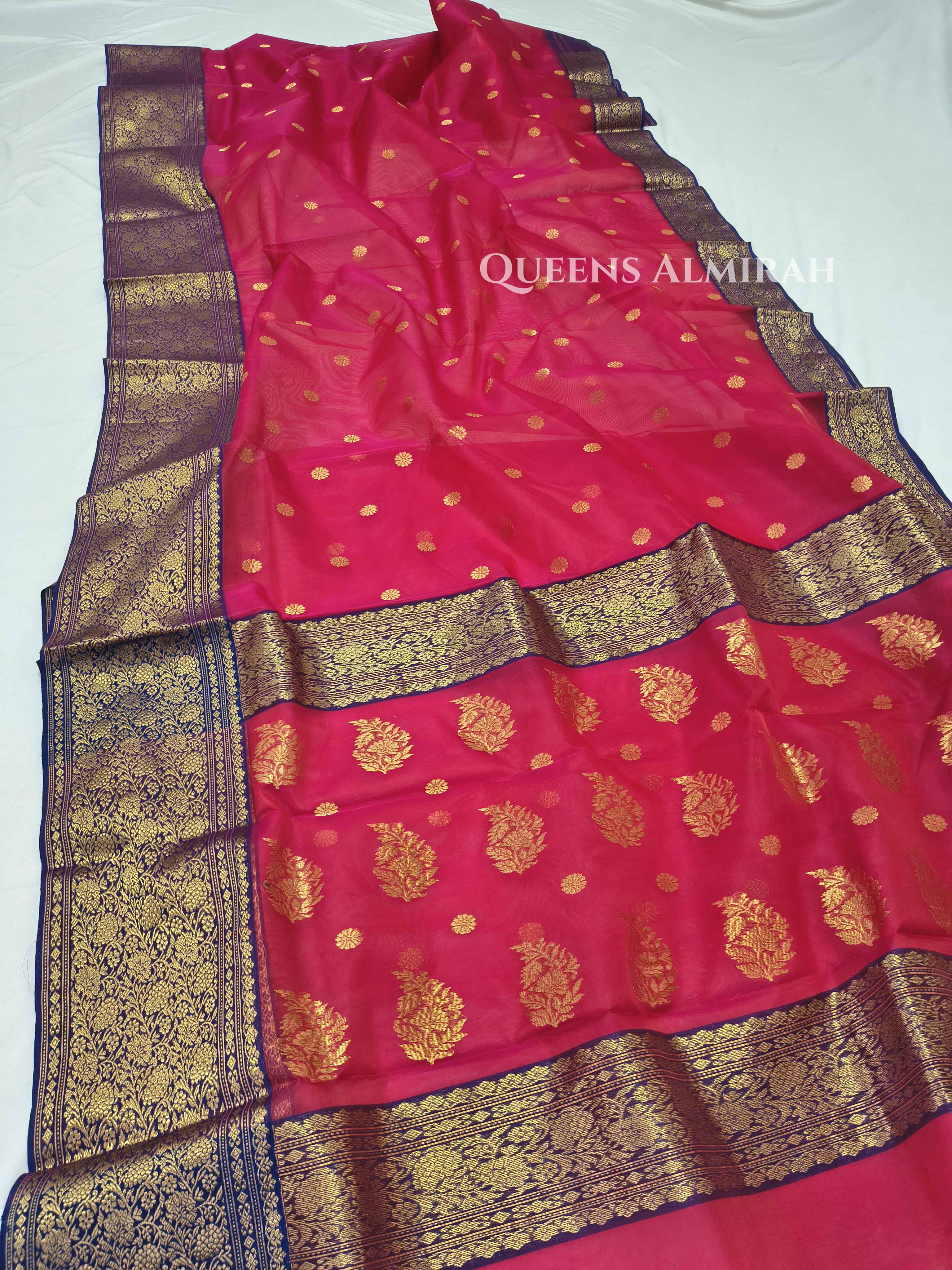 Chilly Red Chanderi Katan Silk Handloom Saree QUEENS ALMIRAH