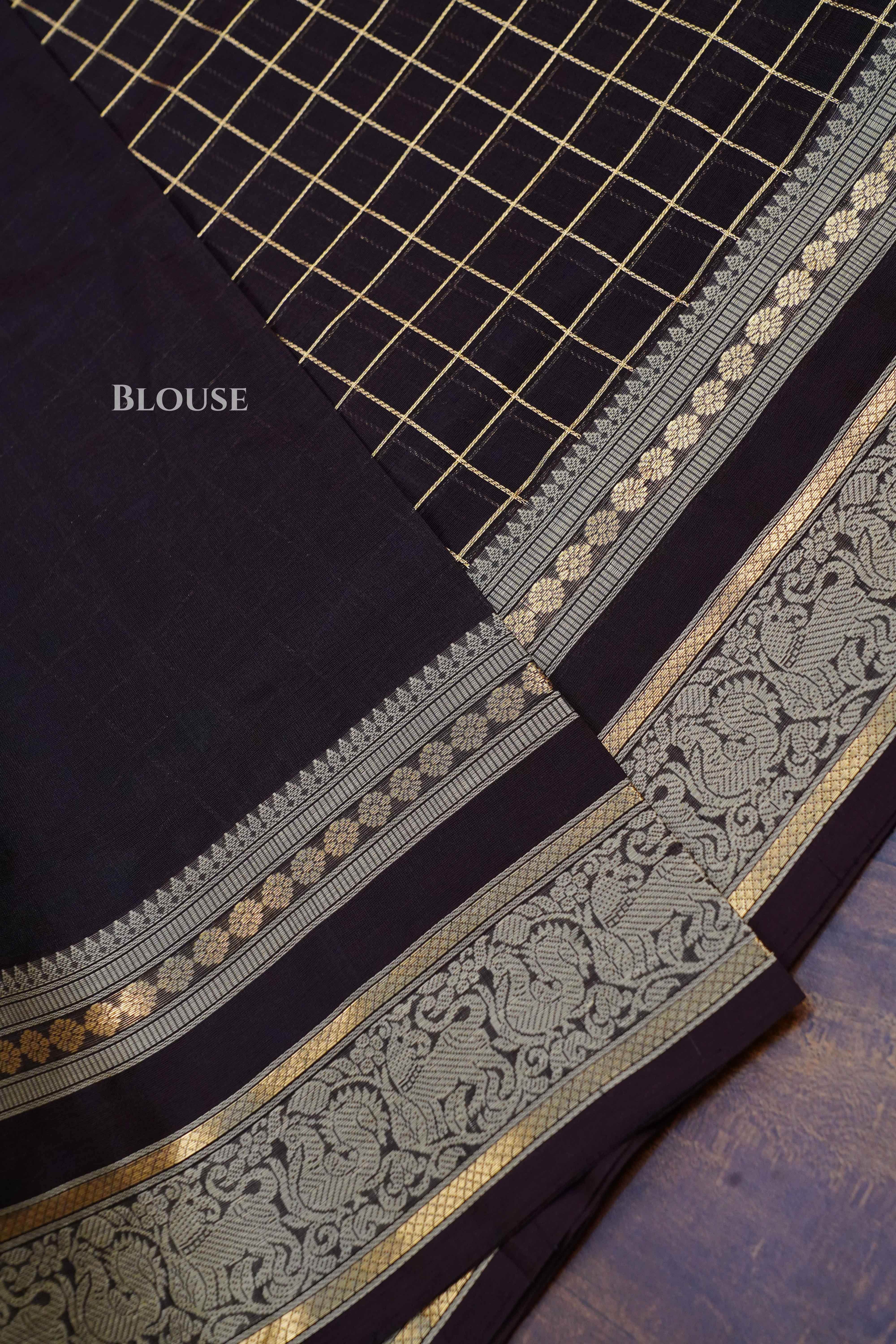 Chocolate Brown-Karaikudi Chettinad Silk Cotton Saree QUEENS ALMIRAH
