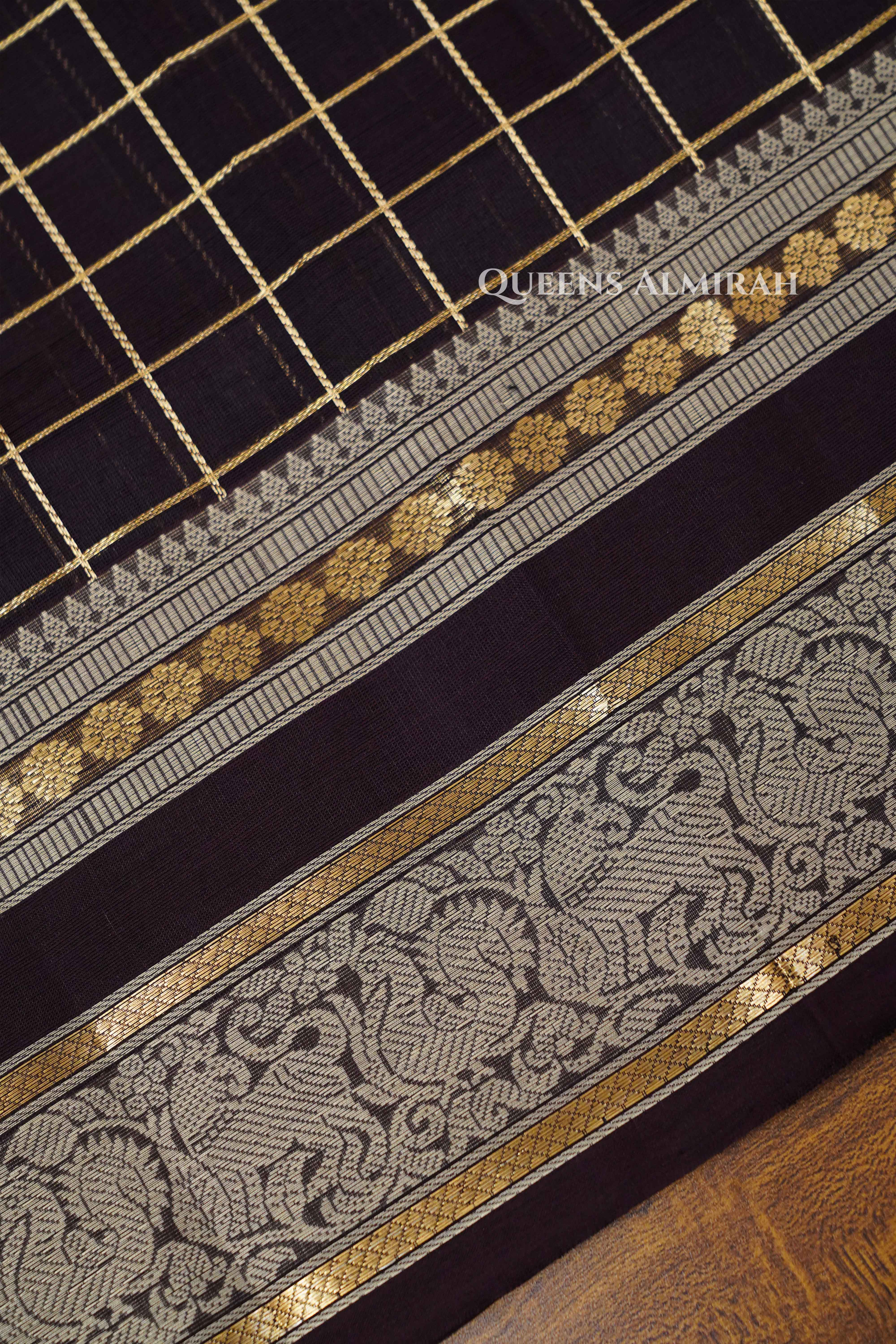 Chocolate Brown-Karaikudi Chettinad Silk Cotton Saree QUEENS ALMIRAH