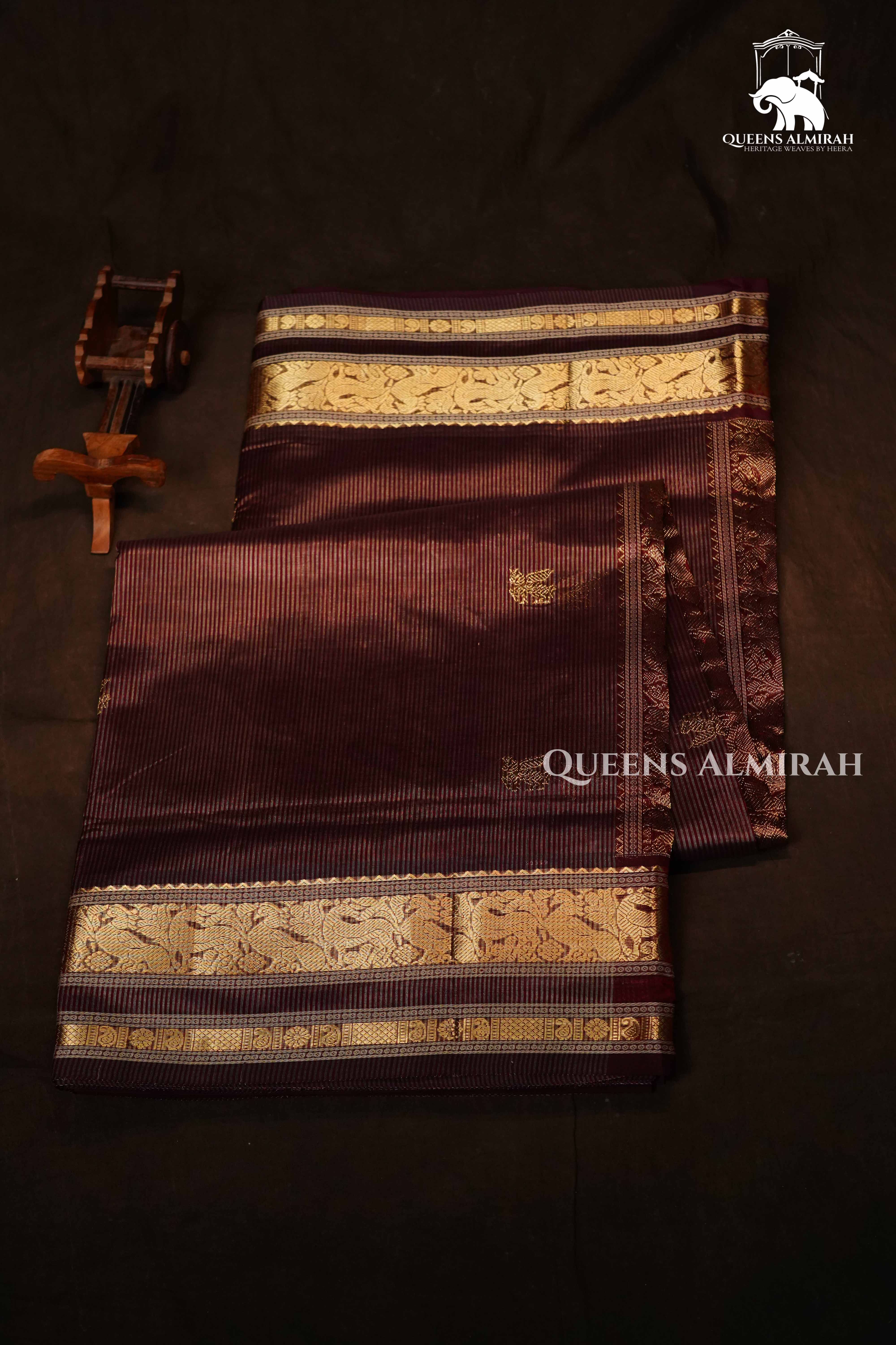 Chocolate Brown-Royal Karaikudi Chettinad Silk Cotton Saree QUEENS ALMIRAH