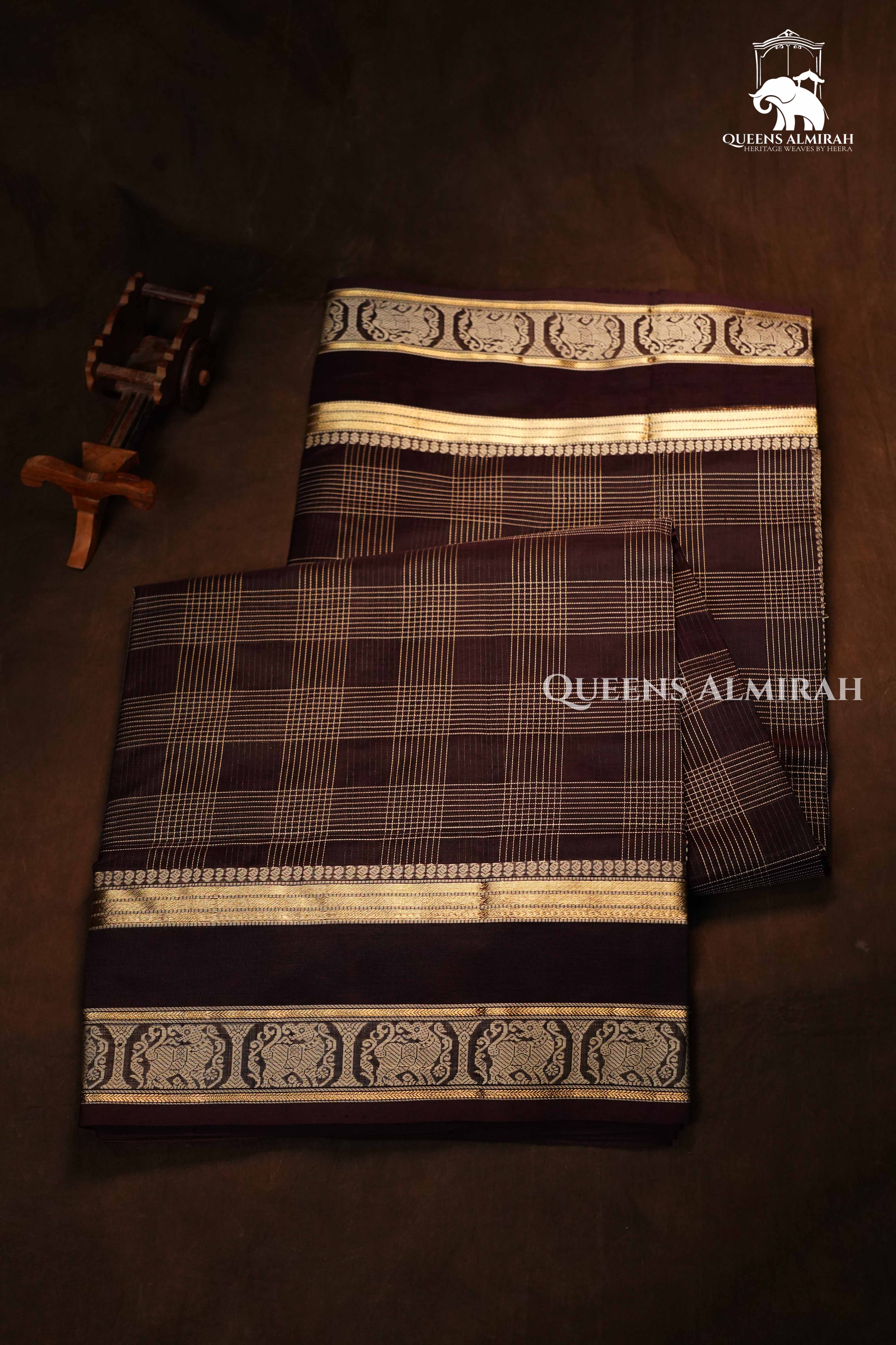 Cofee Bean-Karaikudi Chettinad Silk Cotton Saree QUEENS ALMIRAH