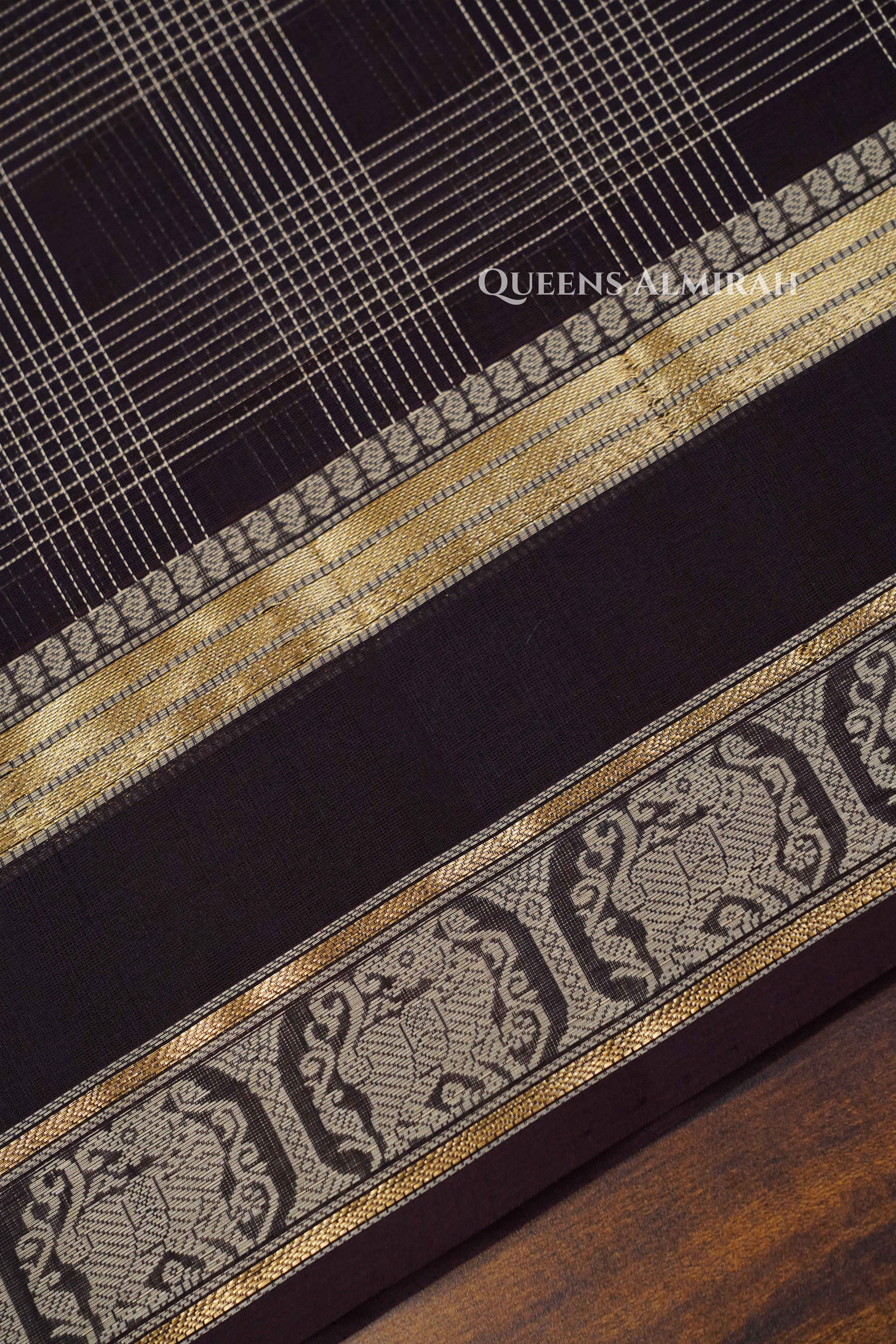 Cofee Bean-Karaikudi Chettinad Silk Cotton Saree QUEENS ALMIRAH