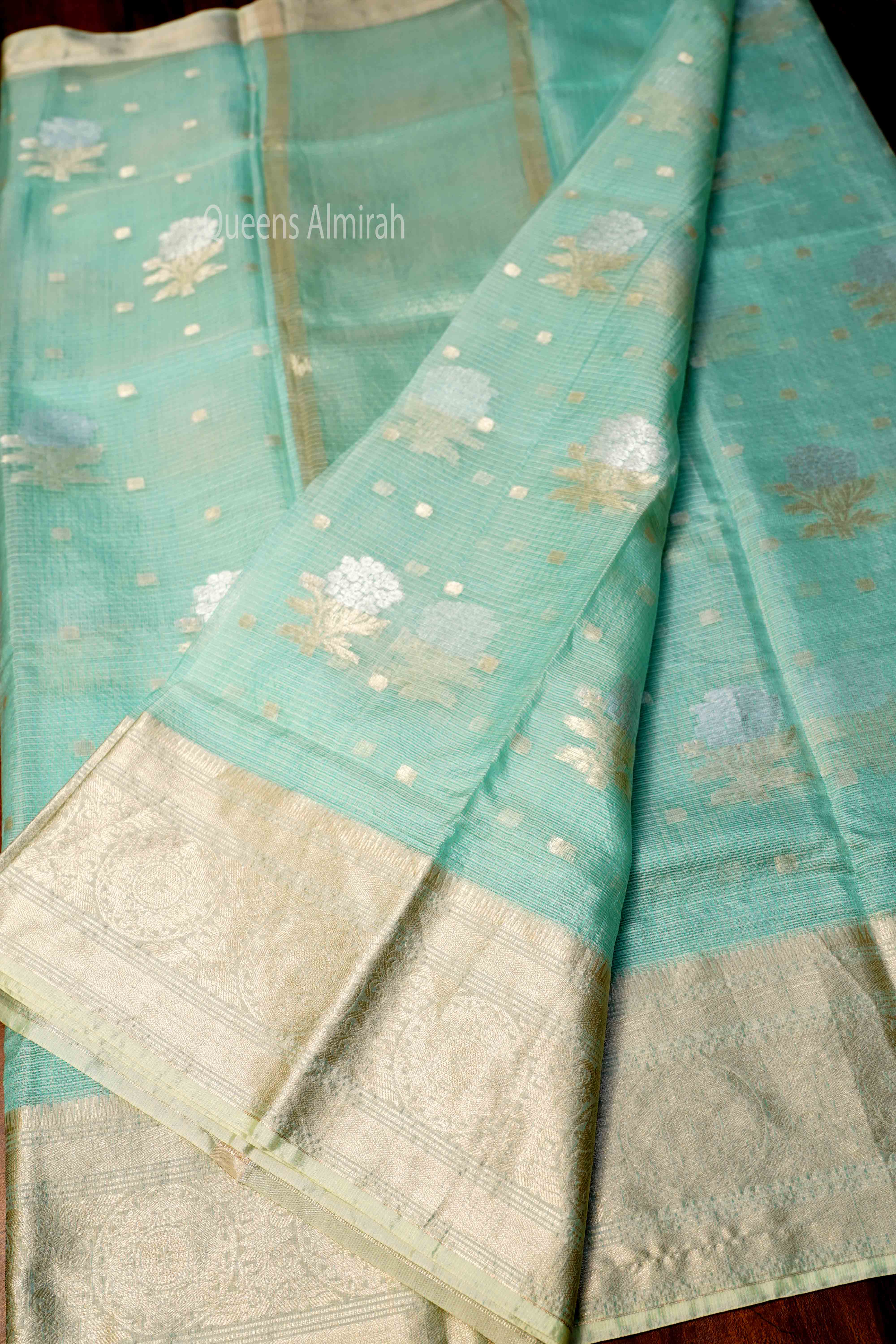 CORAL BLUE PURE KOTA SILK SAREE - Queens Jewel Emporium