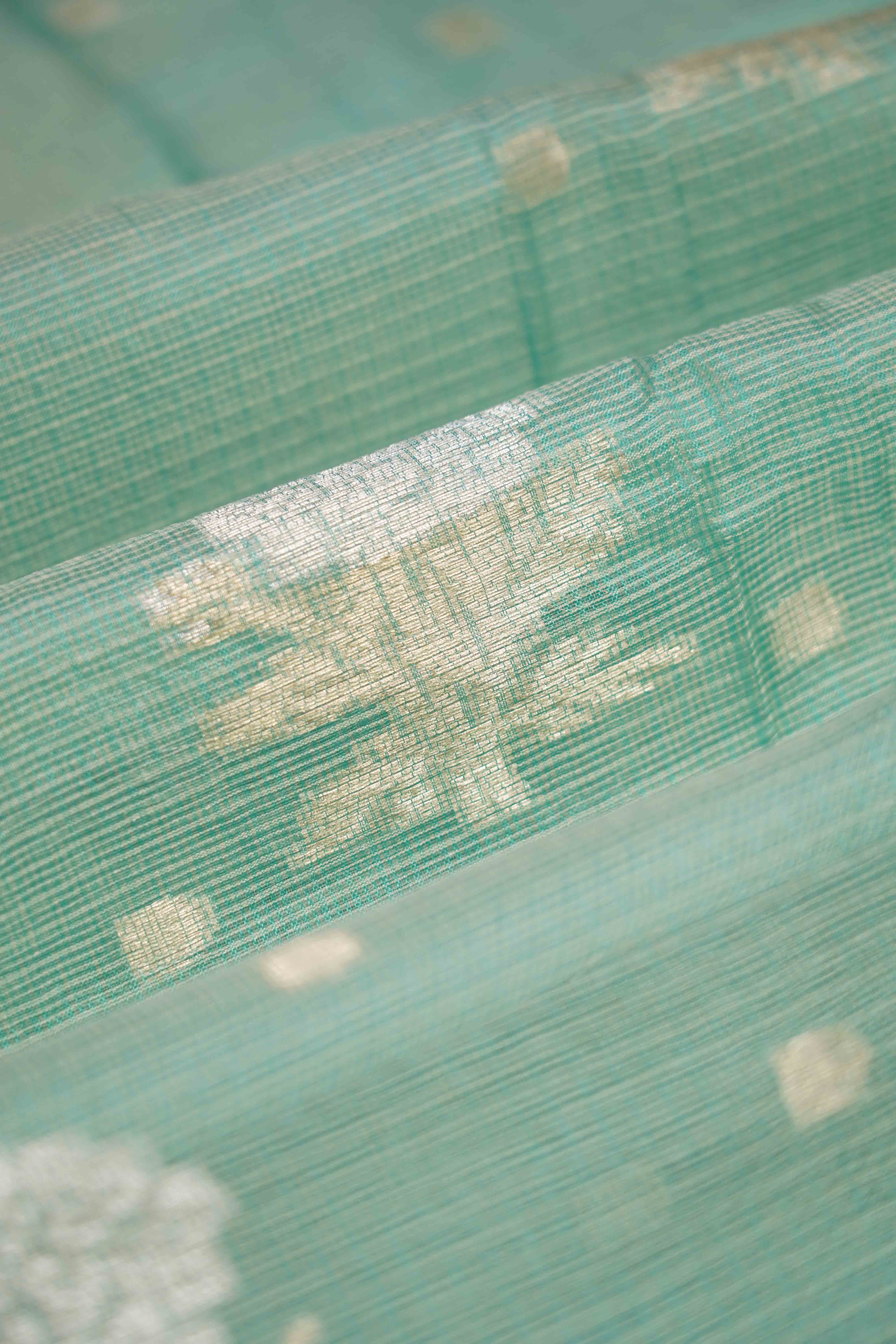 CORAL BLUE PURE KOTA SILK SAREE - Queens Jewel Emporium