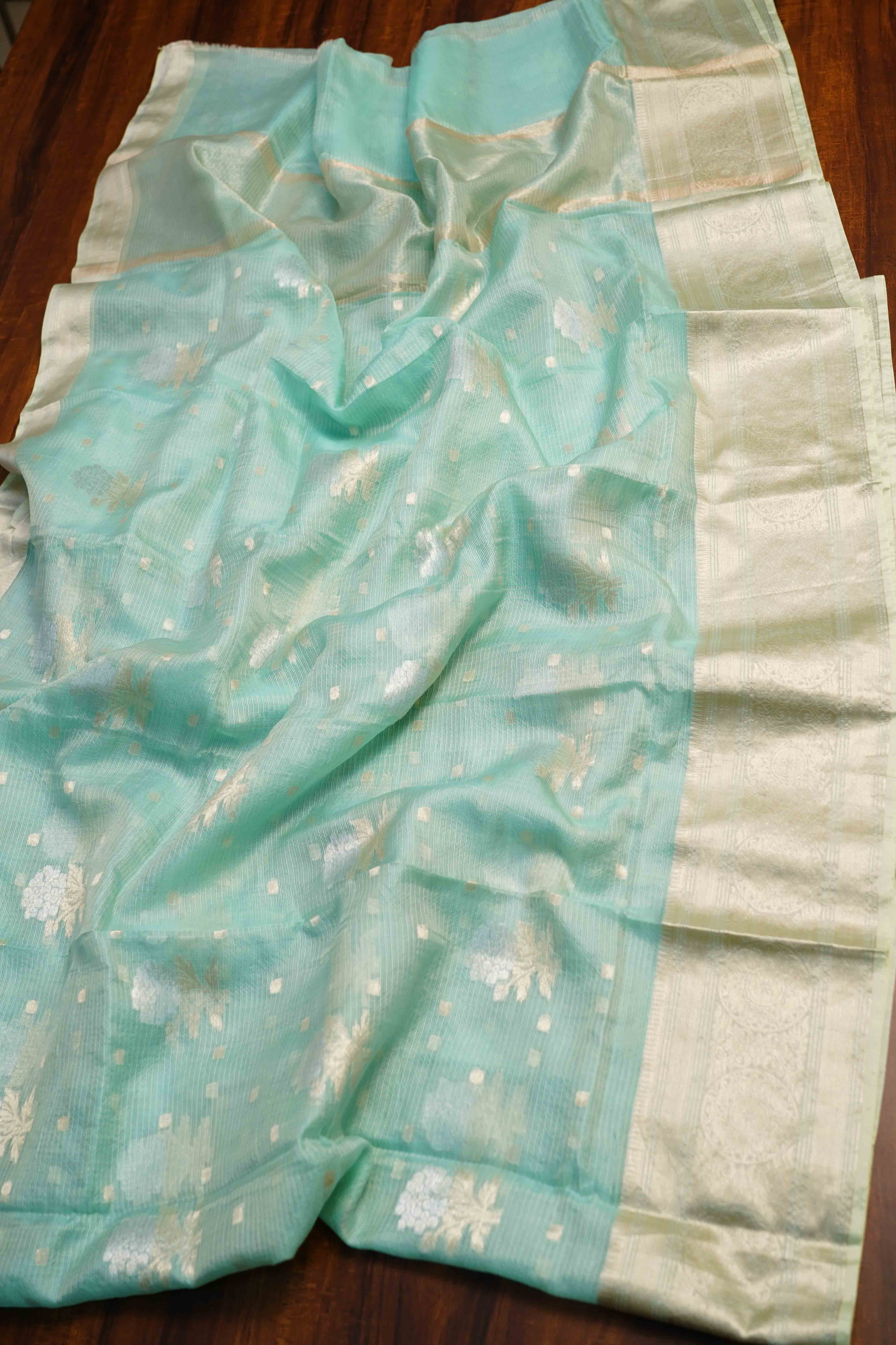 CORAL BLUE PURE KOTA SILK SAREE - Queens Jewel Emporium