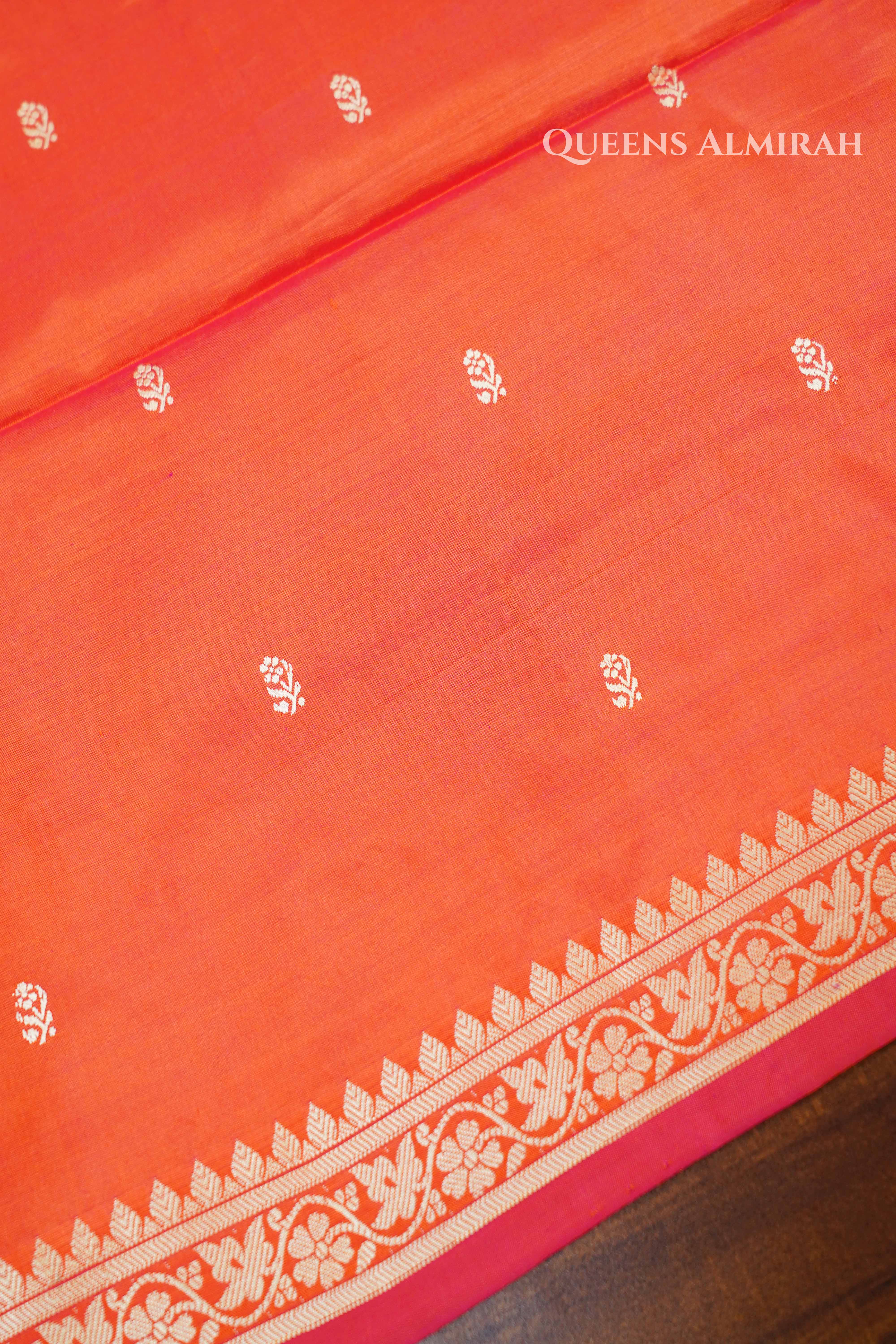 Coral Orange Banarasi Silk Saree QUEENS ALMIRAH