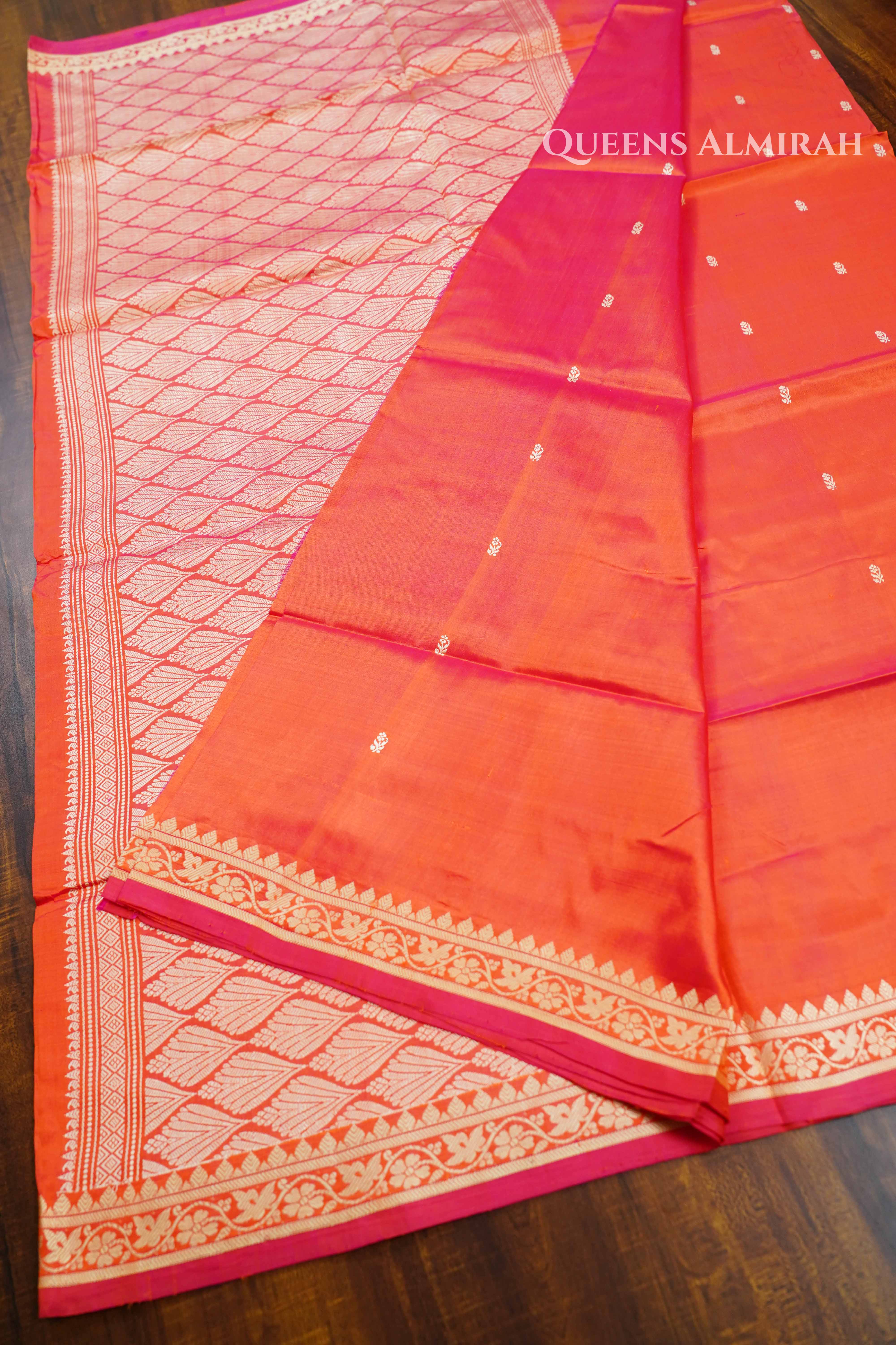 Coral Orange Banarasi Silk Saree QUEENS ALMIRAH
