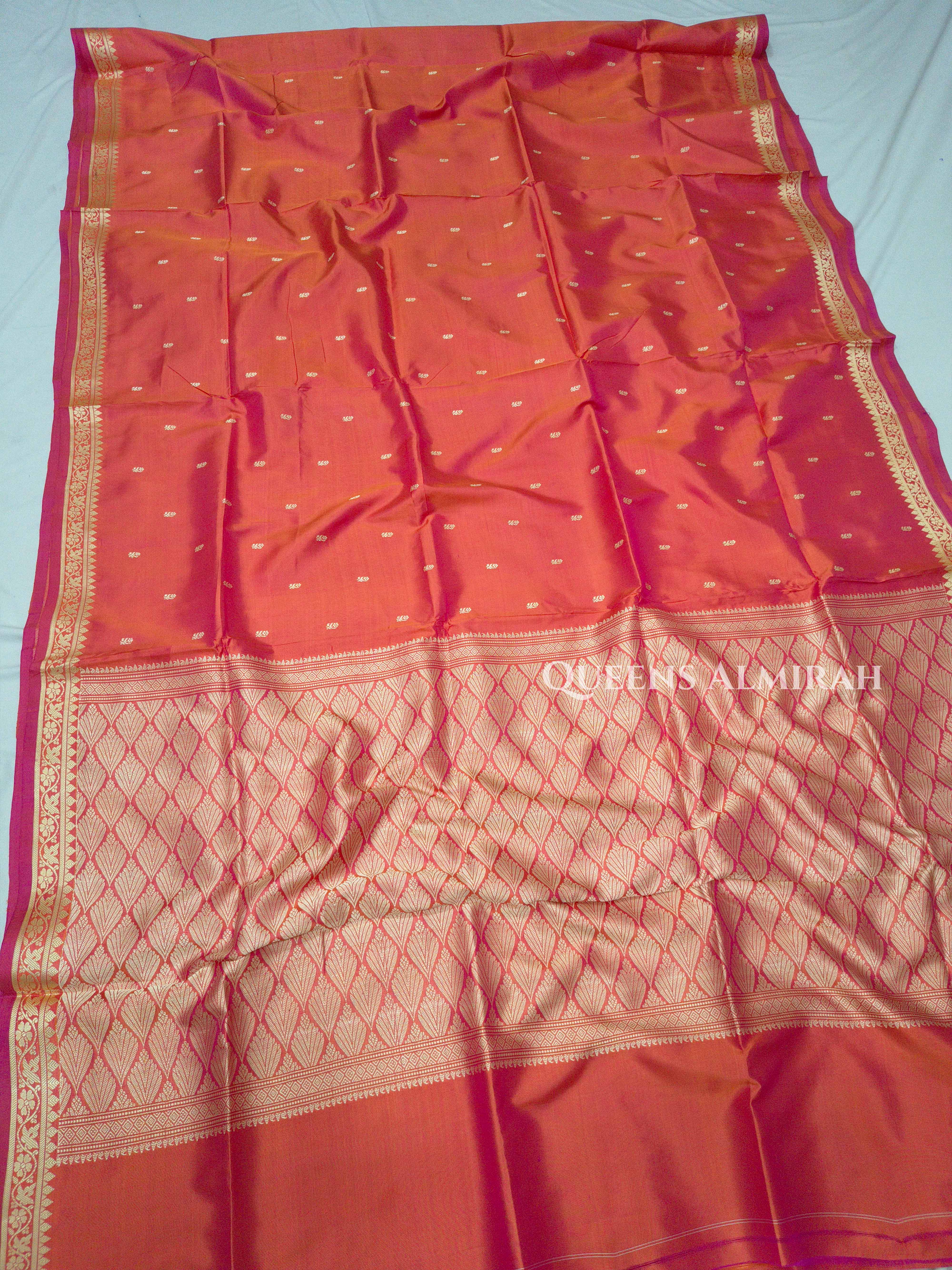 Coral Orange Banarasi Silk Saree QUEENS ALMIRAH