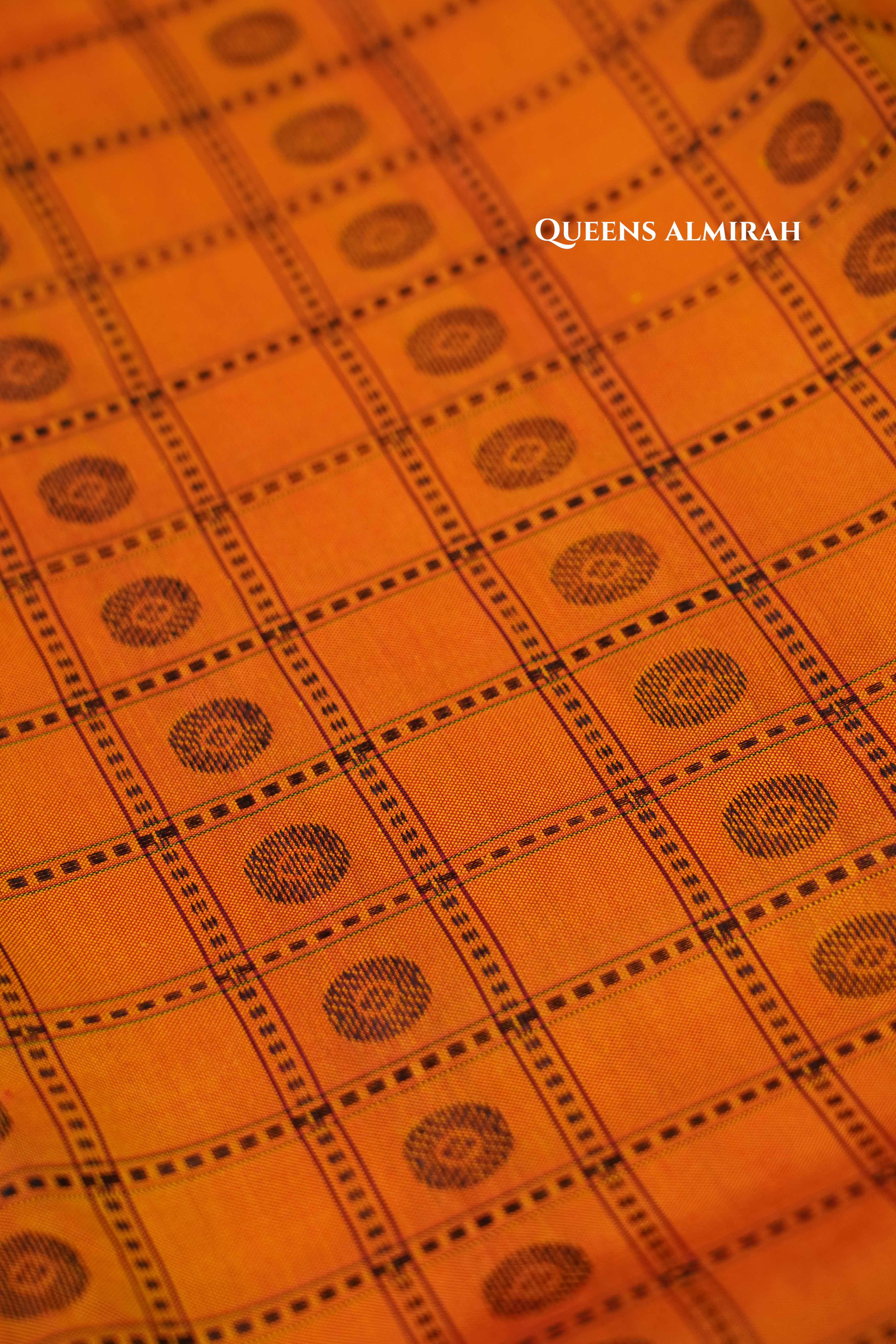 Coral Orange With Yellow Kanchivaram silk saree QUEENS ALMIRAH
