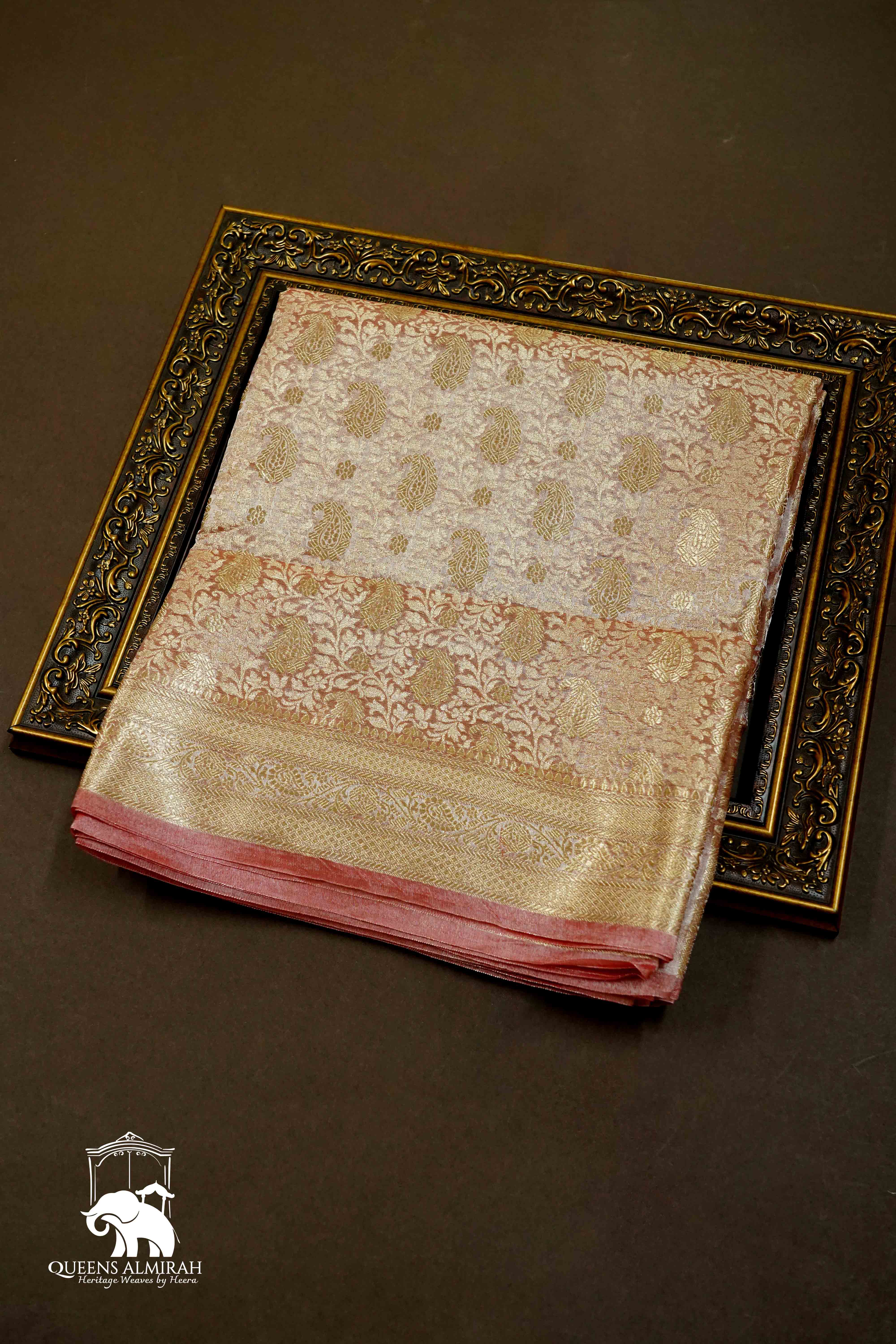 CORAL PINK BANARASI SILK SAREE - Queens Jewel Emporium