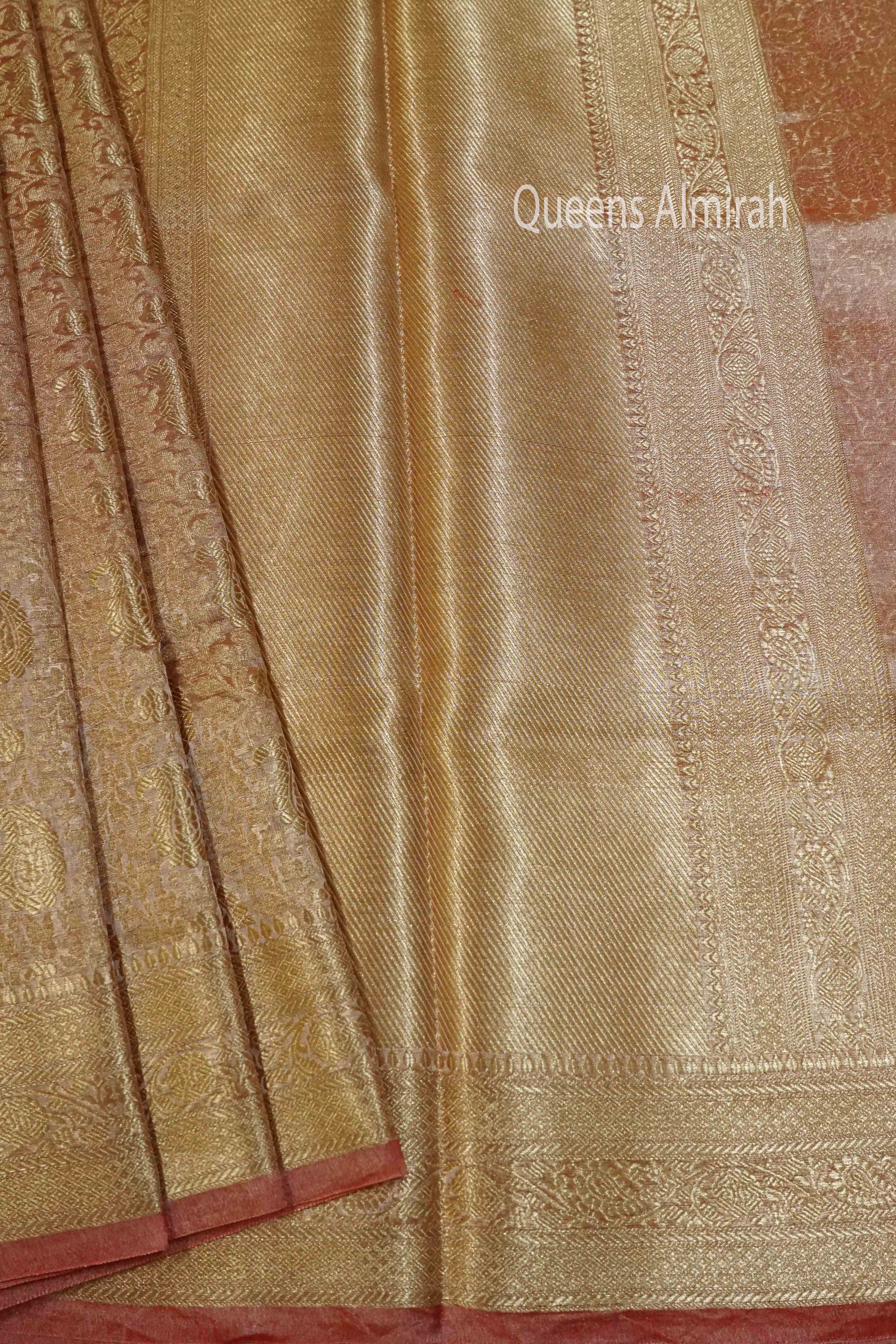 CORAL PINK BANARASI SILK SAREE - Queens Jewel Emporium