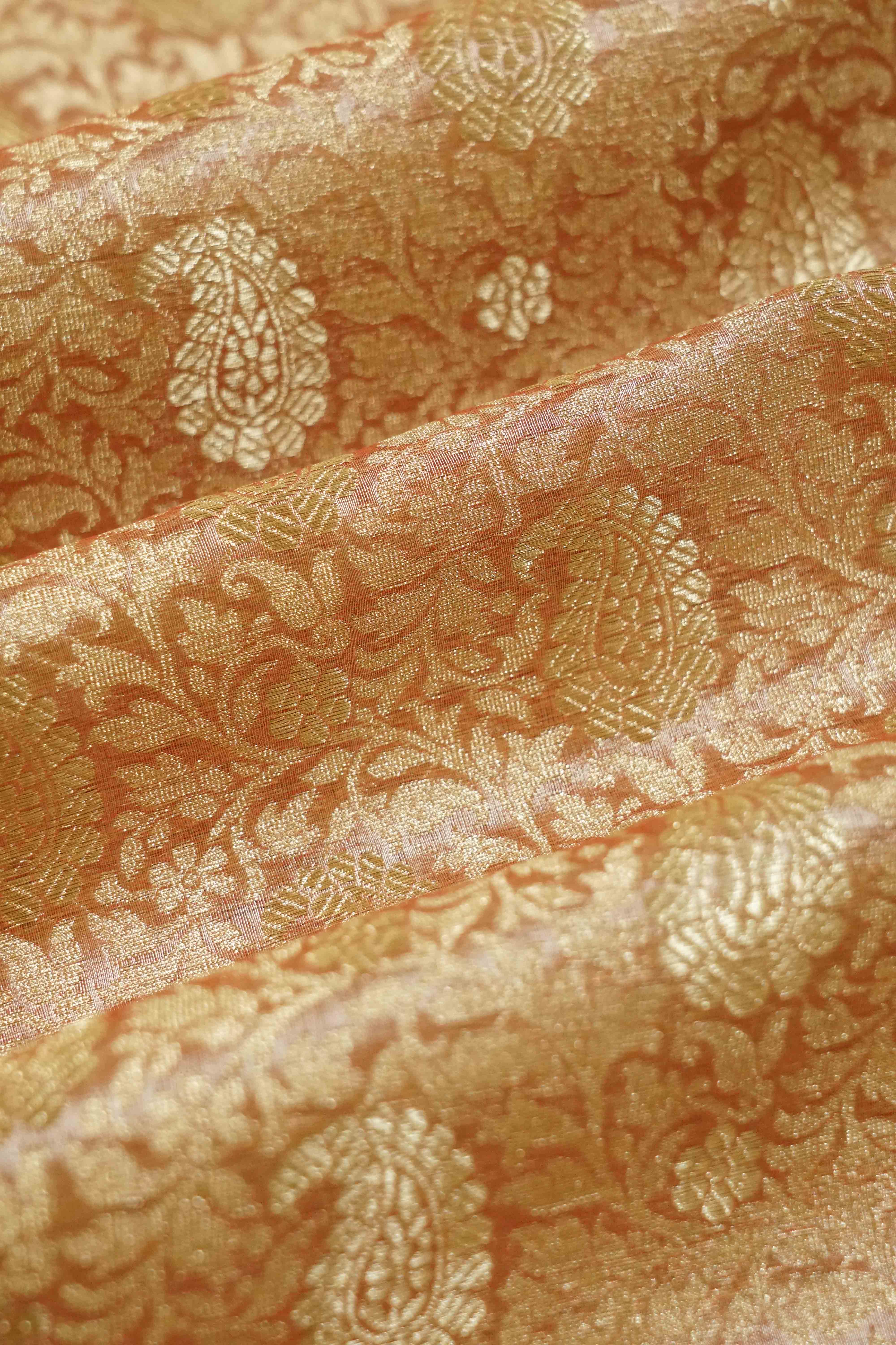 CORAL PINK BANARASI SILK SAREE - Queens Jewel Emporium