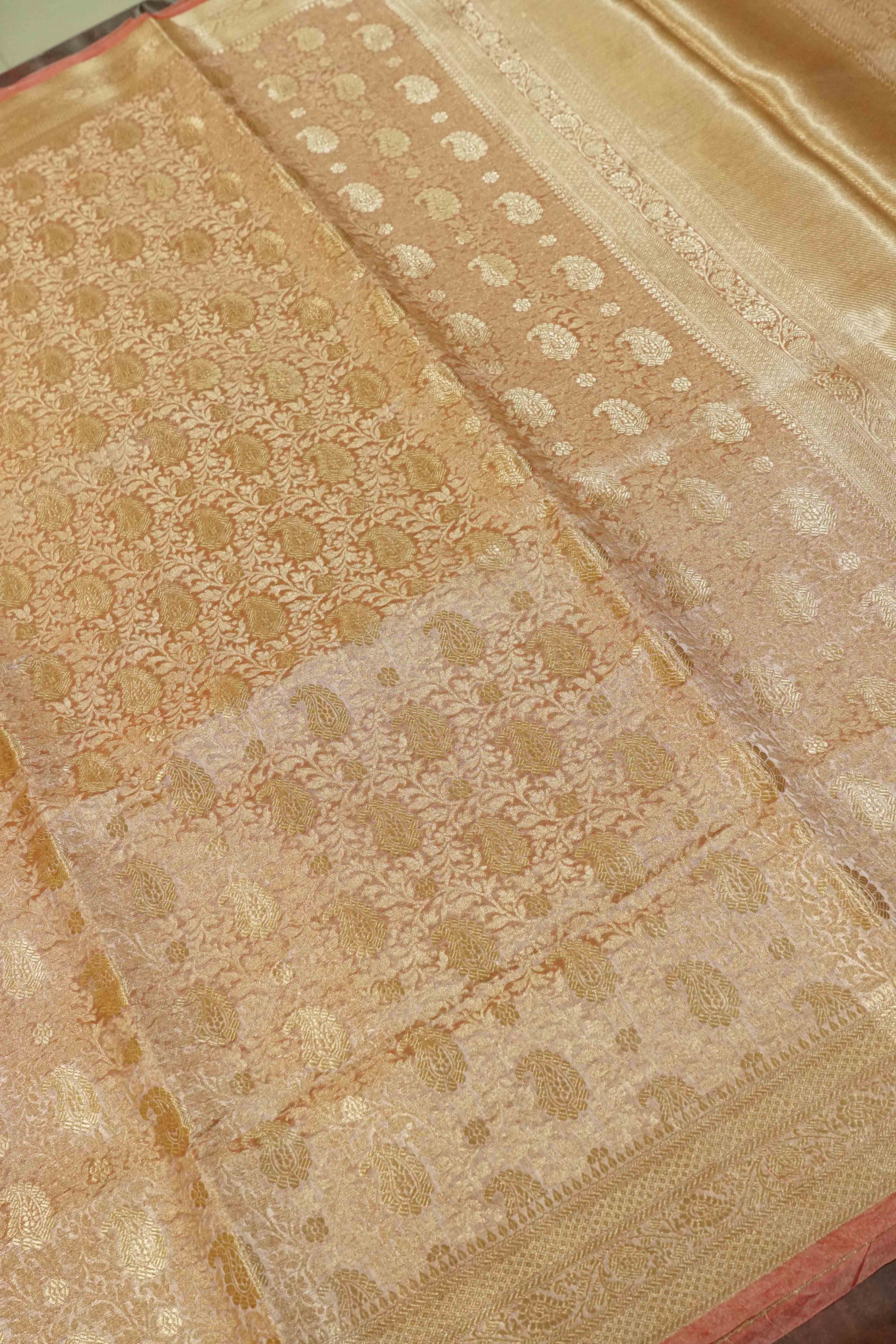 CORAL PINK BANARASI SILK SAREE - Queens Jewel Emporium