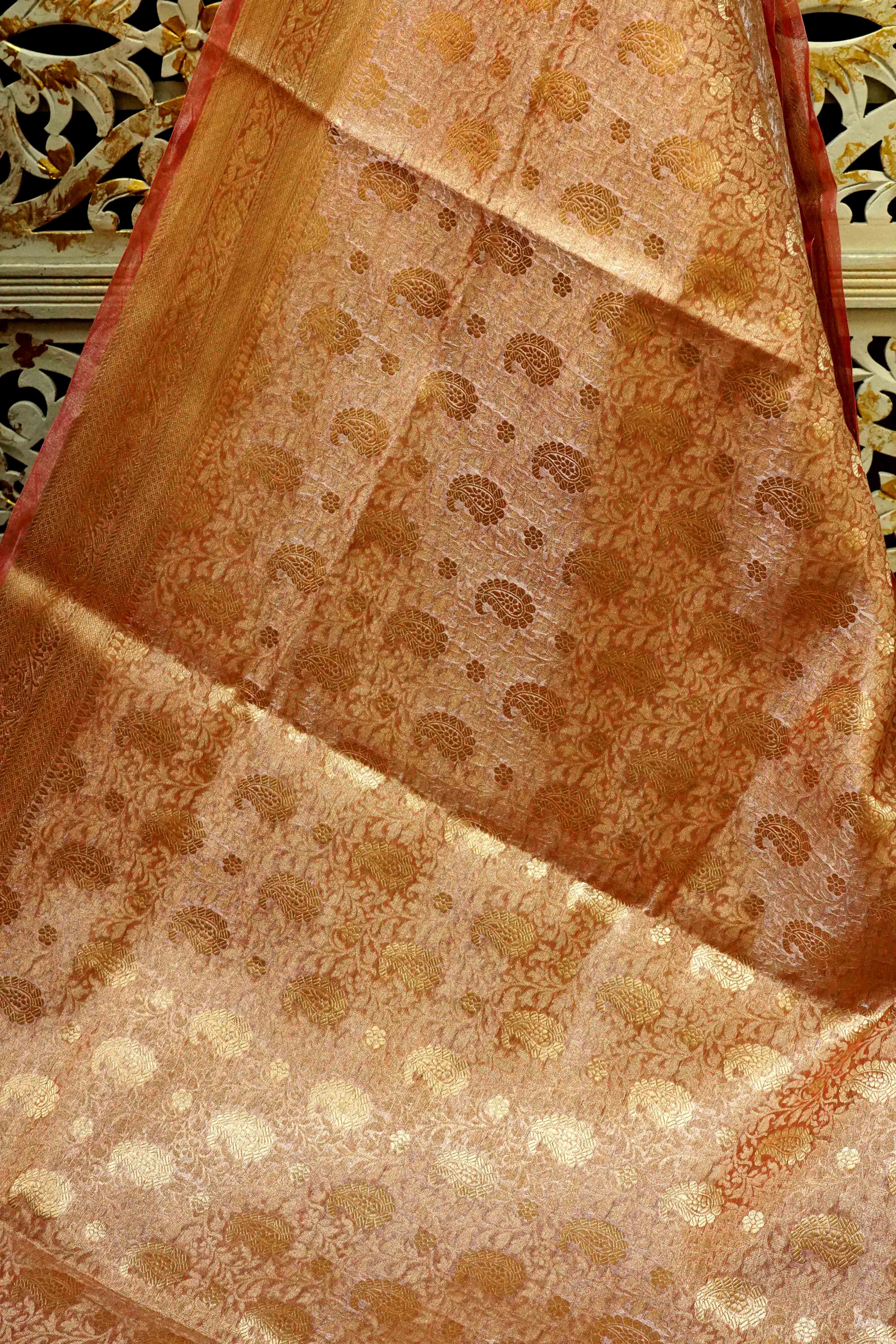 CORAL PINK BANARASI SILK SAREE - Queens Jewel Emporium