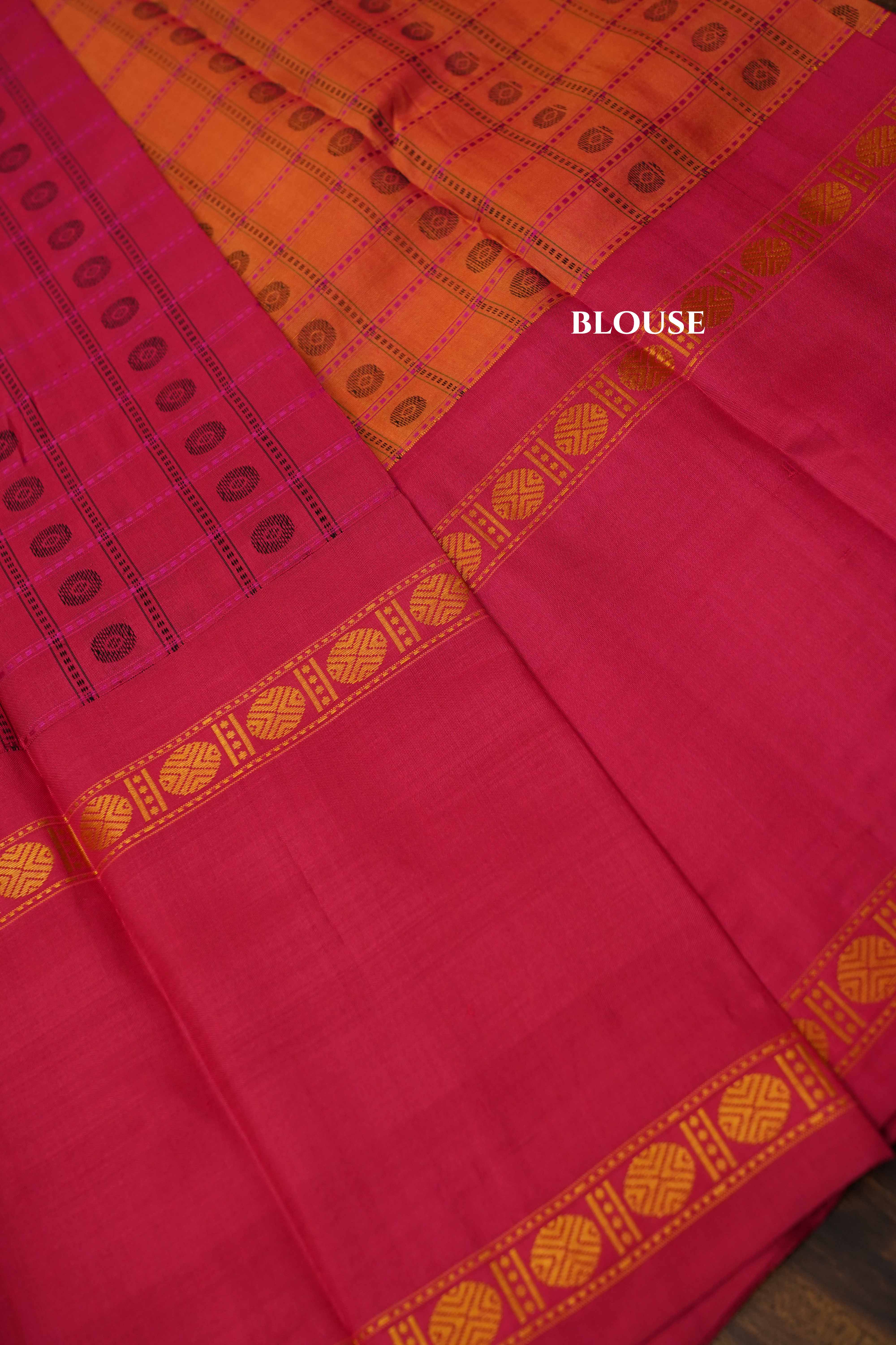 Coral Pink With Rani Pink Pure Kanchivaram Silk Saree QUEENS ALMIRAH