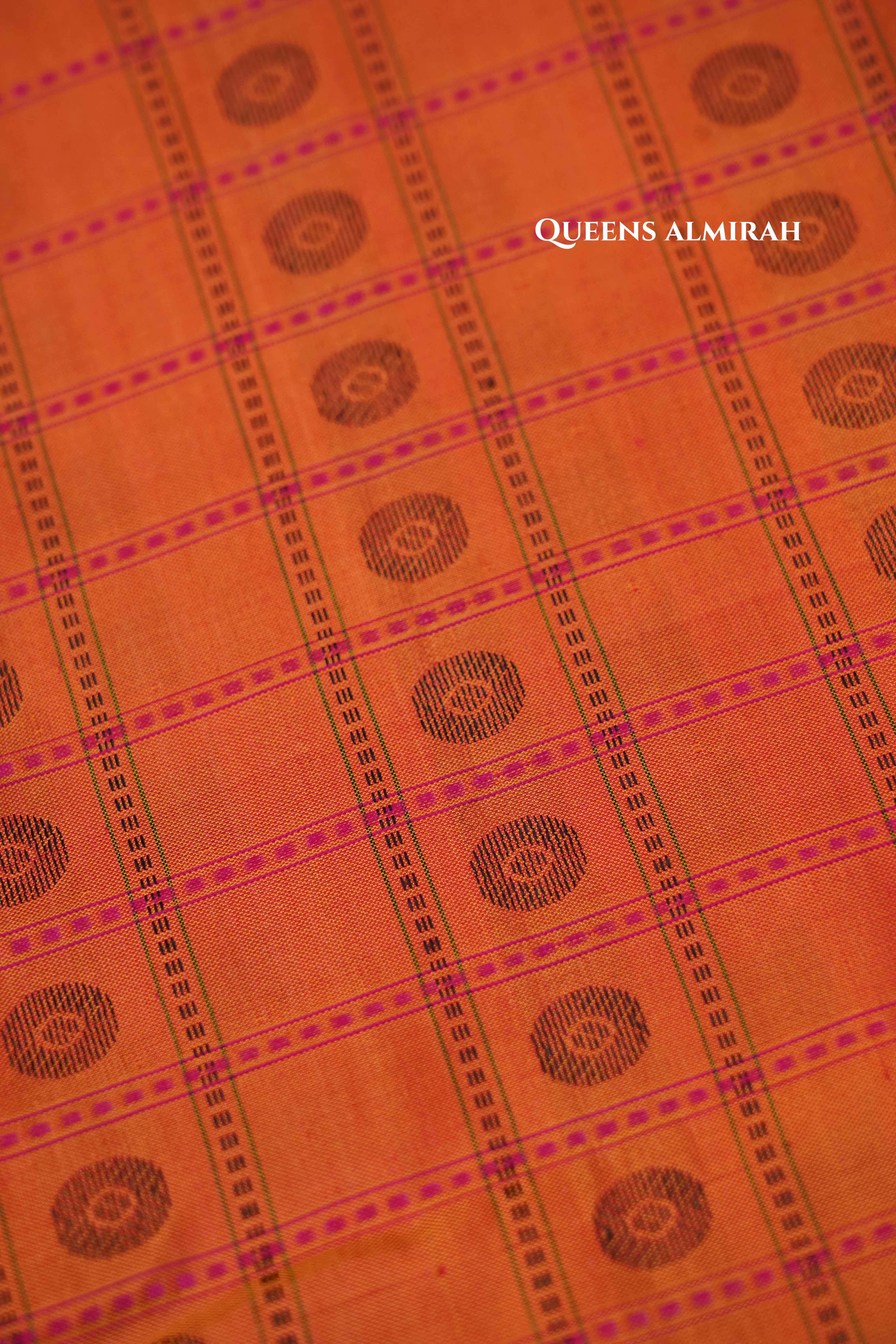 Coral Pink With Rani Pink Pure Kanchivaram Silk Saree QUEENS ALMIRAH