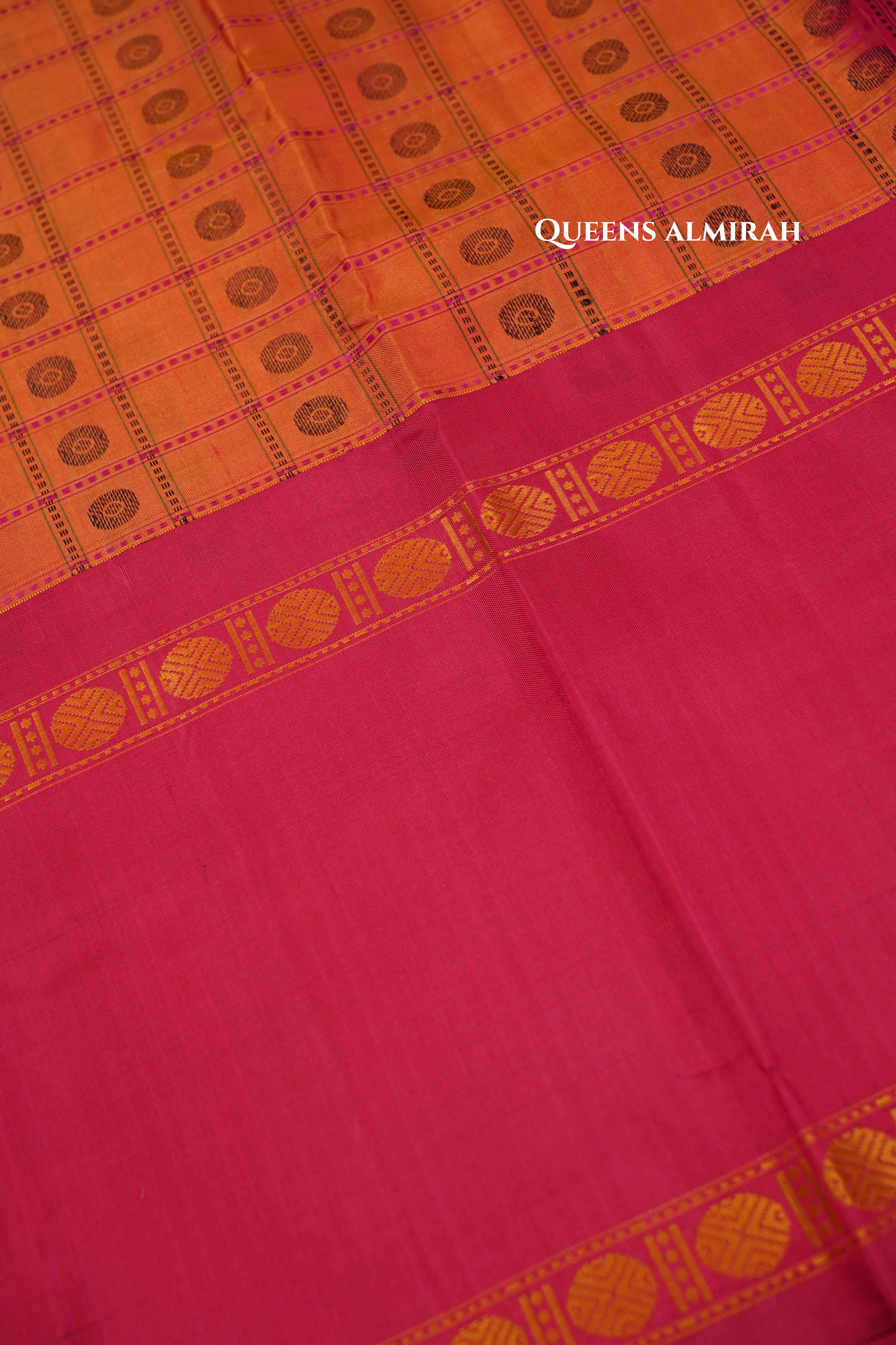 Coral Pink With Rani Pink Pure Kanchivaram Silk Saree QUEENS ALMIRAH