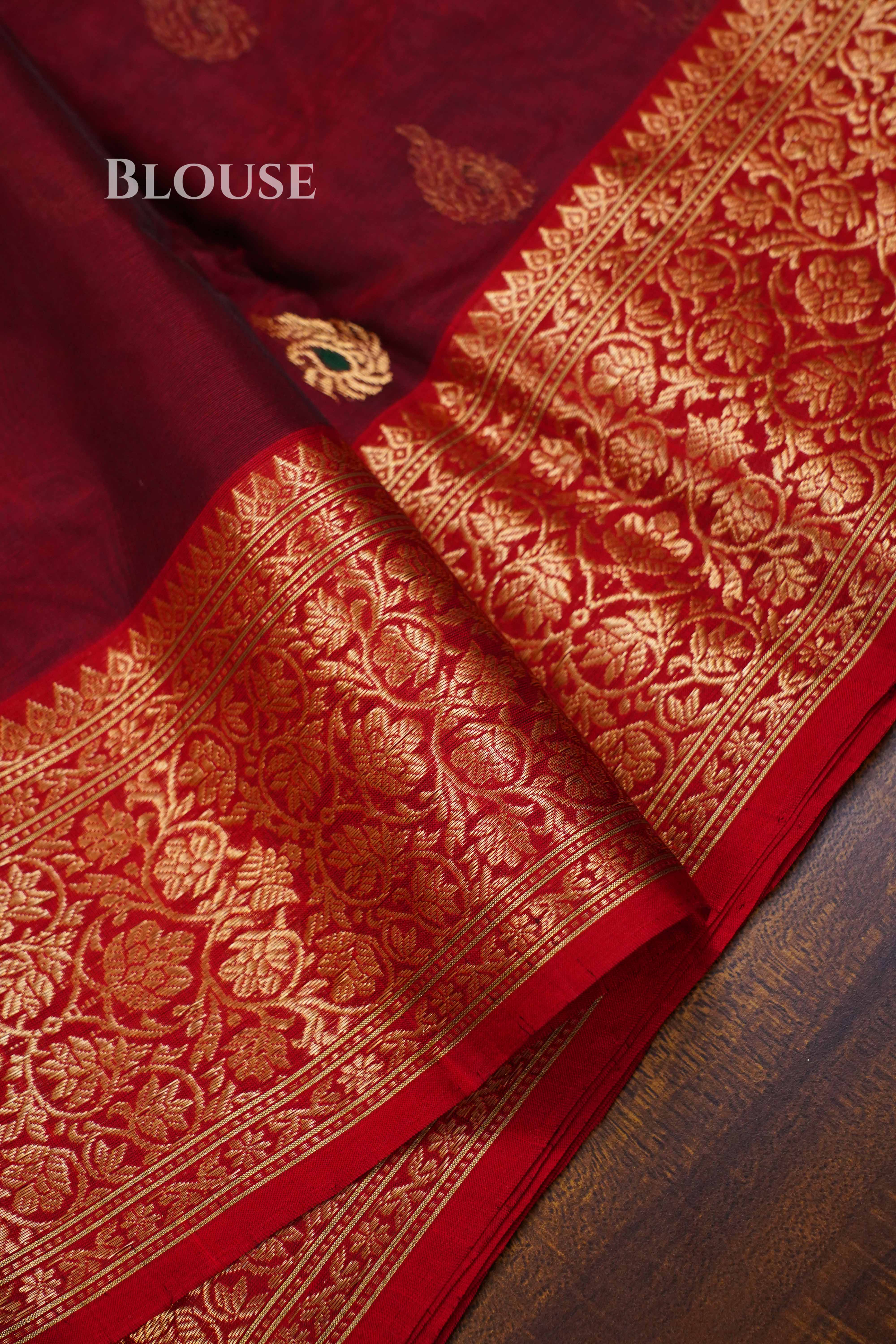 Crimson Red  Chanderi Katan Silk Handloom Saree QUEENS ALMIRAH