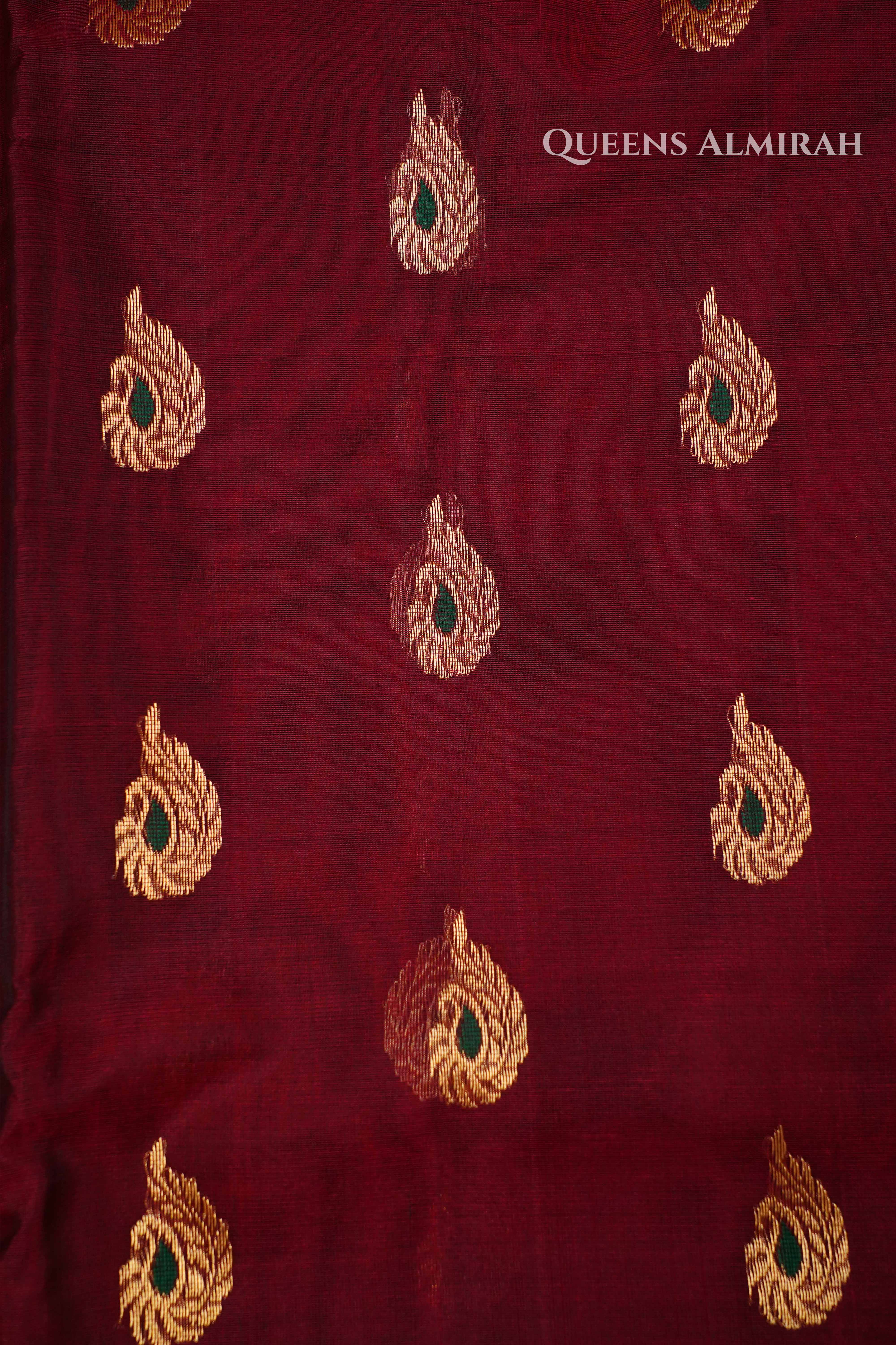 Crimson Red  Chanderi Katan Silk Handloom Saree QUEENS ALMIRAH