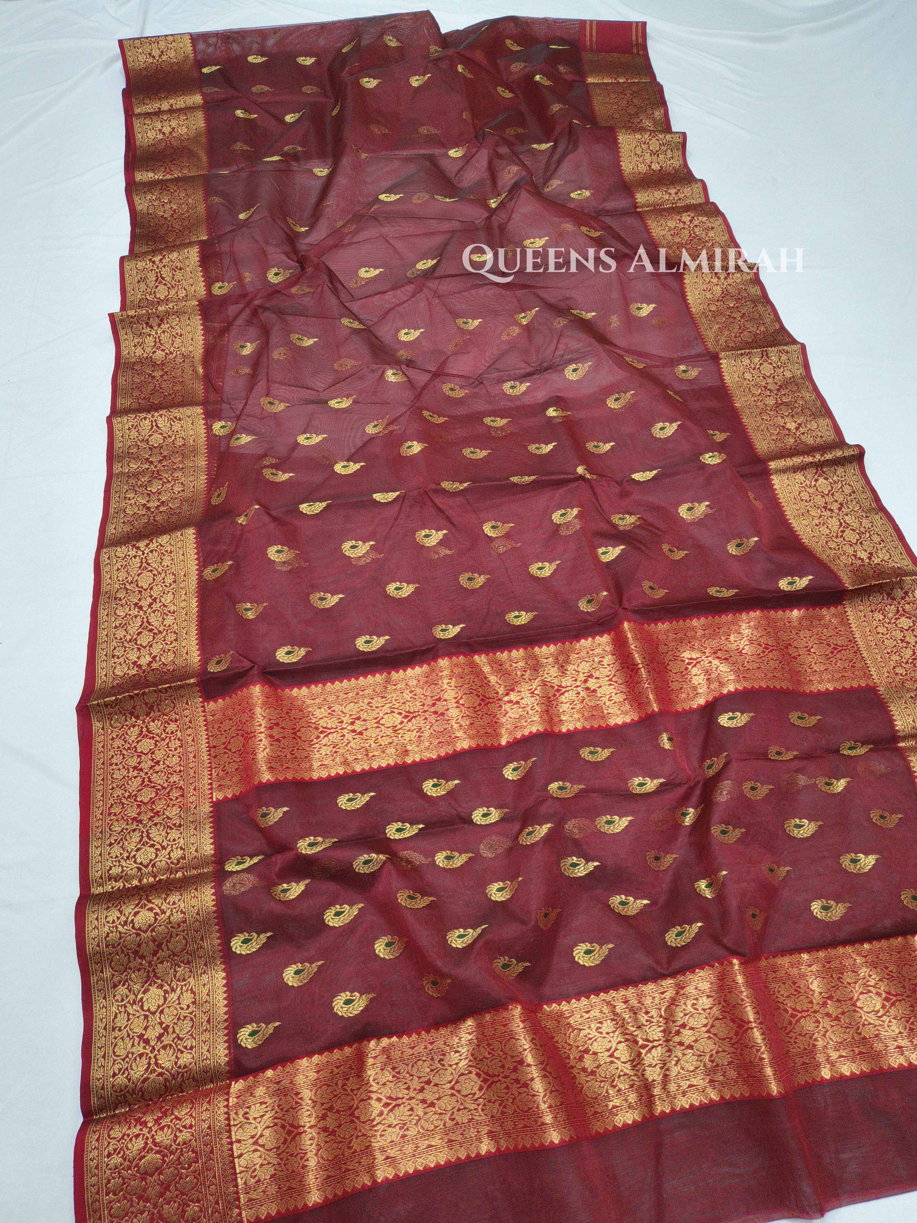 Crimson Red  Chanderi Katan Silk Handloom Saree QUEENS ALMIRAH