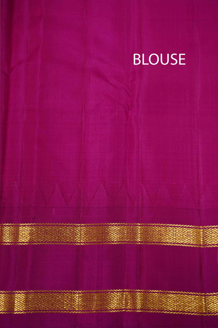 WHITE WITH LEAF GREEN AND RASBERRY PINK PURE KANCHIVARAM SILK SAREE - Queens Jewel Emporium