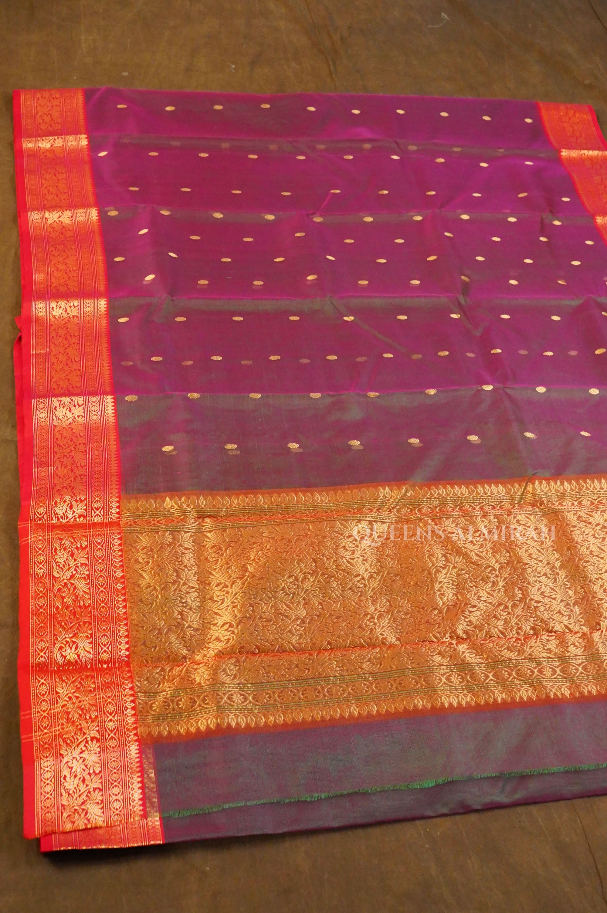 Purple WIth Red Chanderi Katan Silk Handloom Saree