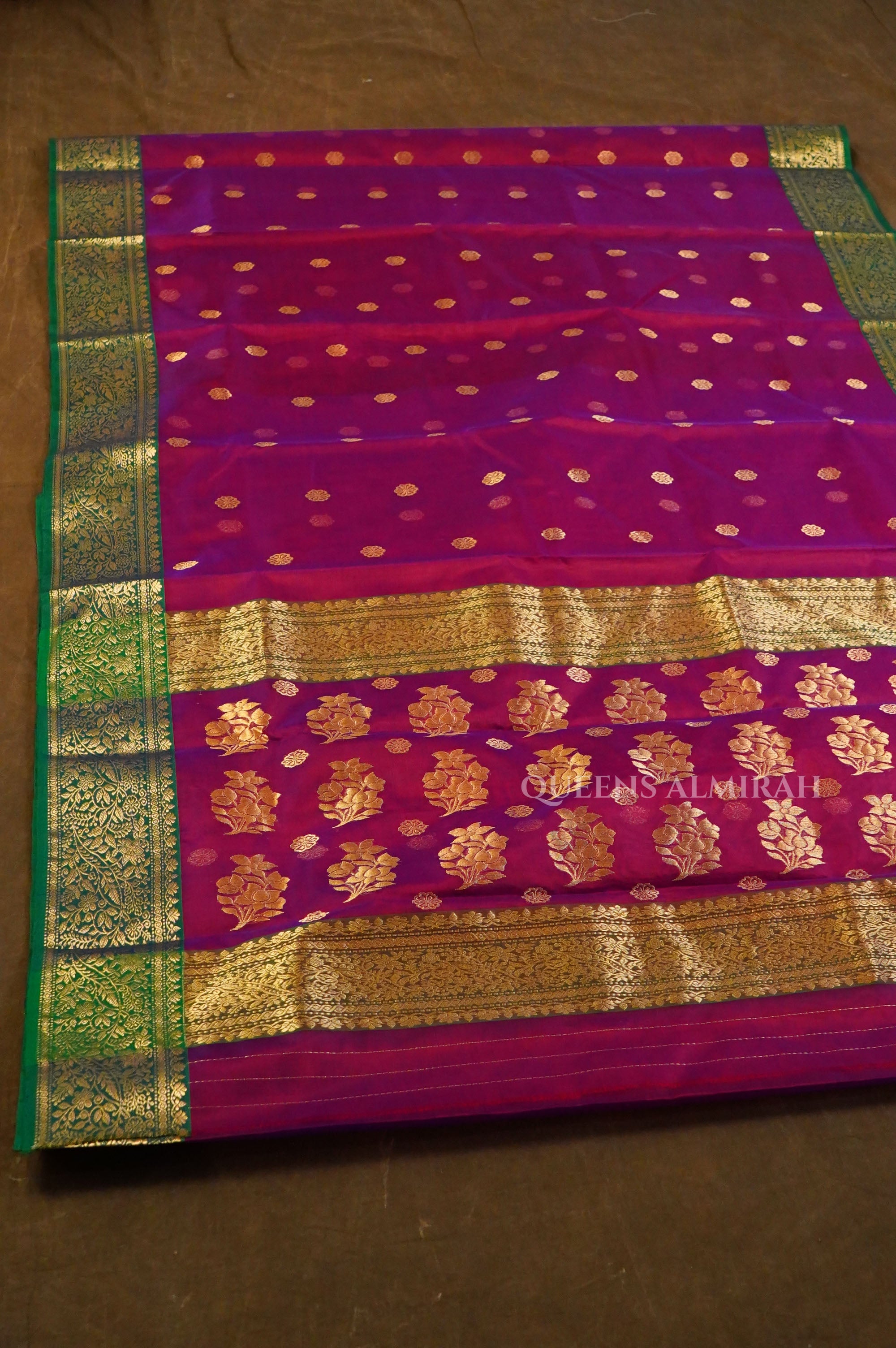 Purple With Green Chanderi Katan Silk Handloom Saree