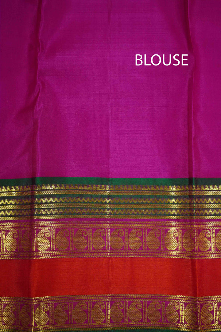 APPLE BLOSSOM WITH LEAF GREEN  PURE KANCHIVARAM SILK SAREE - Queens Jewel Emporium