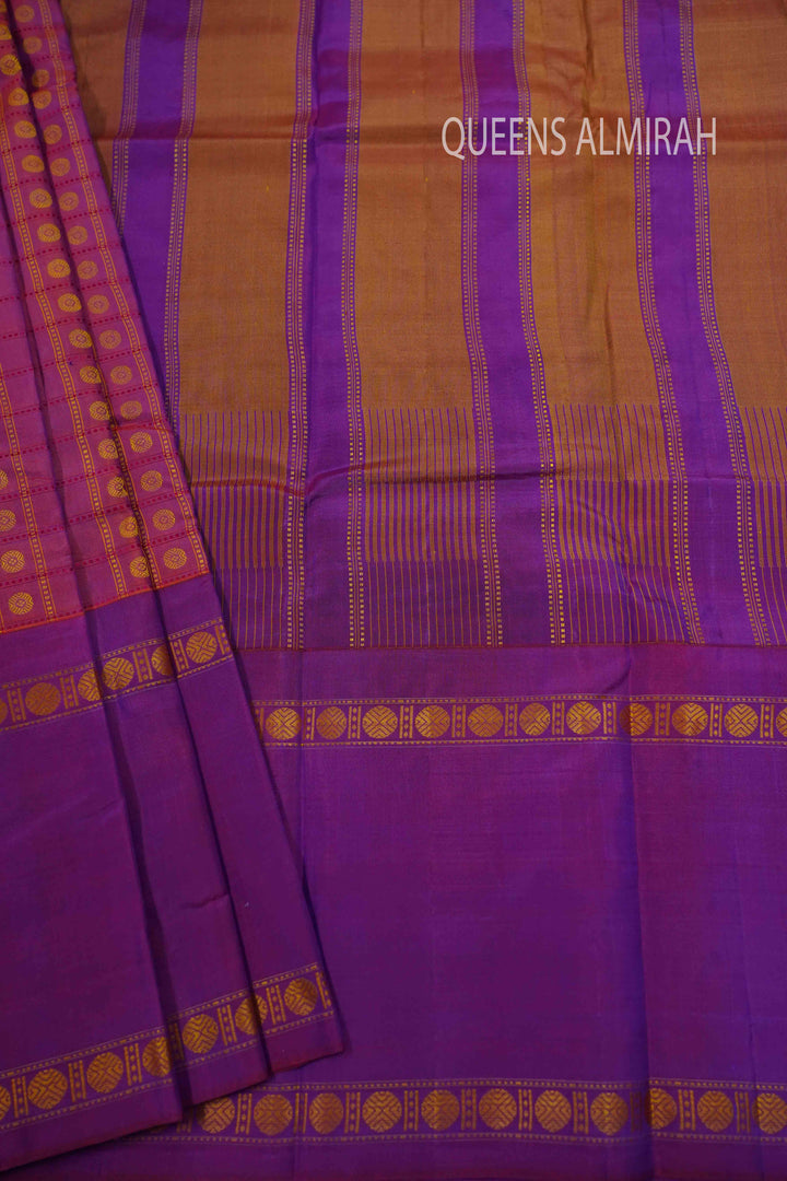 ROSE VALE WITH DARK RASBERRY PURE KANCHIVARAM SILK SAREE - Queens Jewel Emporium