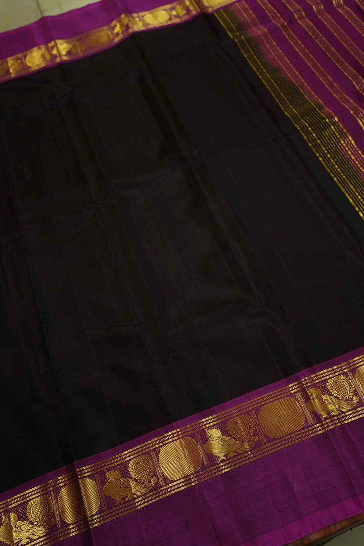DARK CHOCOLATE WITH PURPLE JAM PURE KANCHIVARAM SILK SAREE - Queens Jewel Emporium