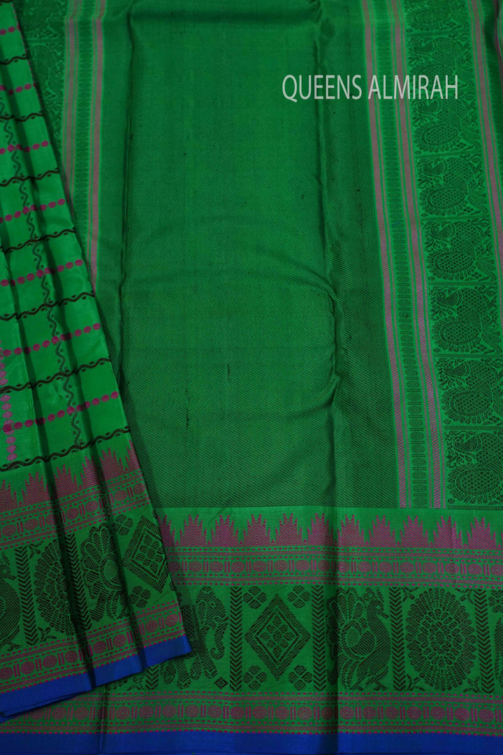 WATER MELON GREEN  KANCHIVARAM SILK SAREE - Queens Jewel Emporium