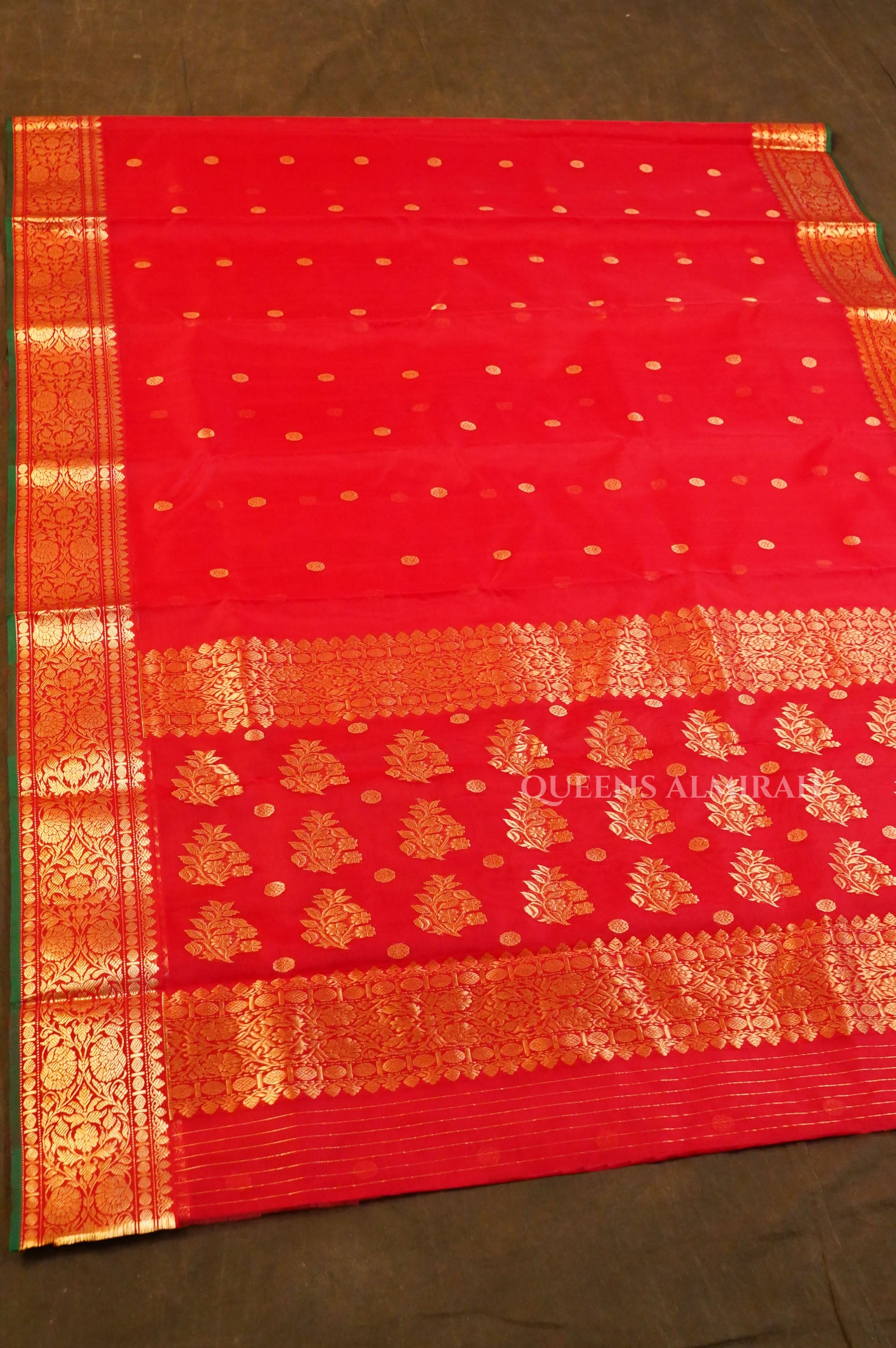 Red With Green Chanderi Katan Silk Handloom Saree