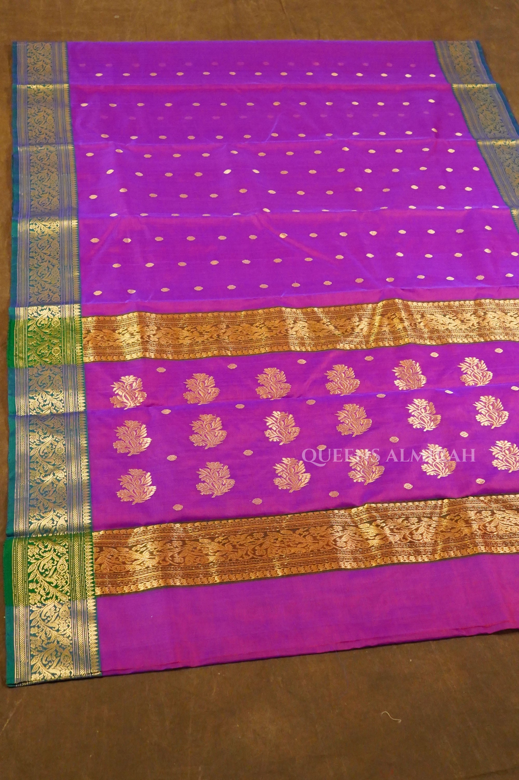 Purple With Green Chanderi Katan Silk Handloom Saree