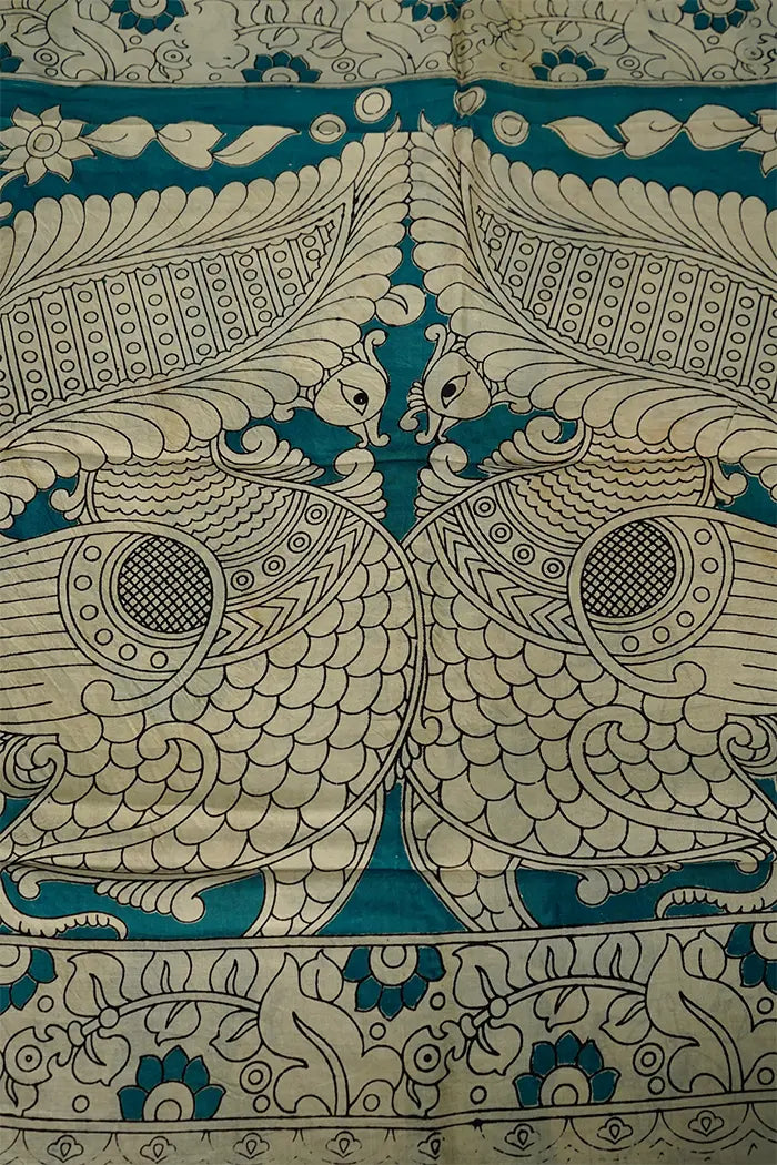 DARK AQUA BLUE MANGALGIRI SAREE - Queens Jewel Emporium