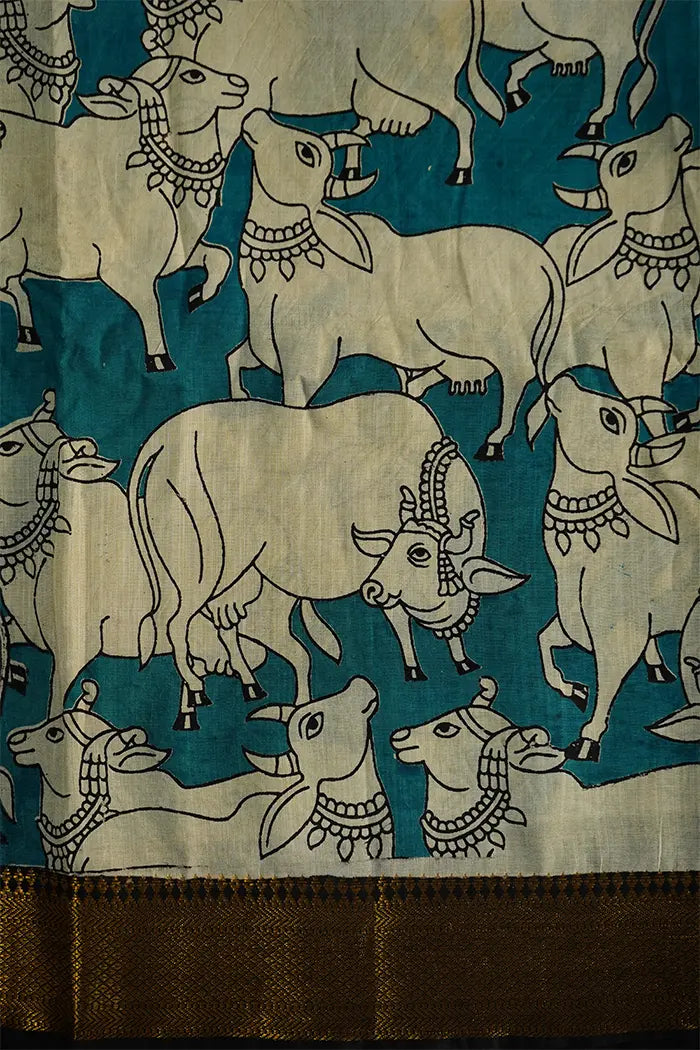 DARK AQUA BLUE MANGALGIRI SAREE - Queens Jewel Emporium