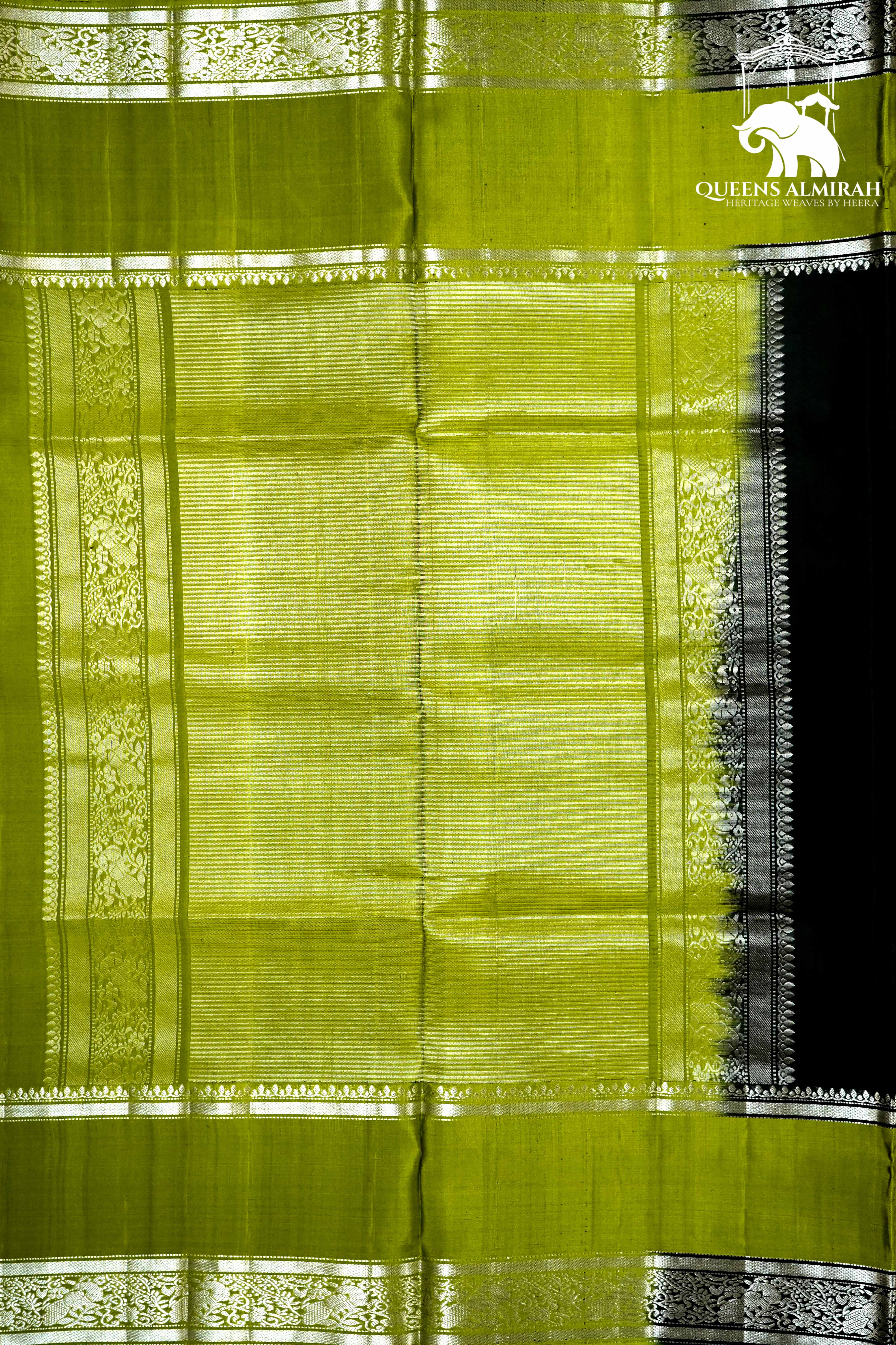 DARK BLACK WITH OLIVE GREEN SOFT SILK SAREE - Queens Jewel Emporium