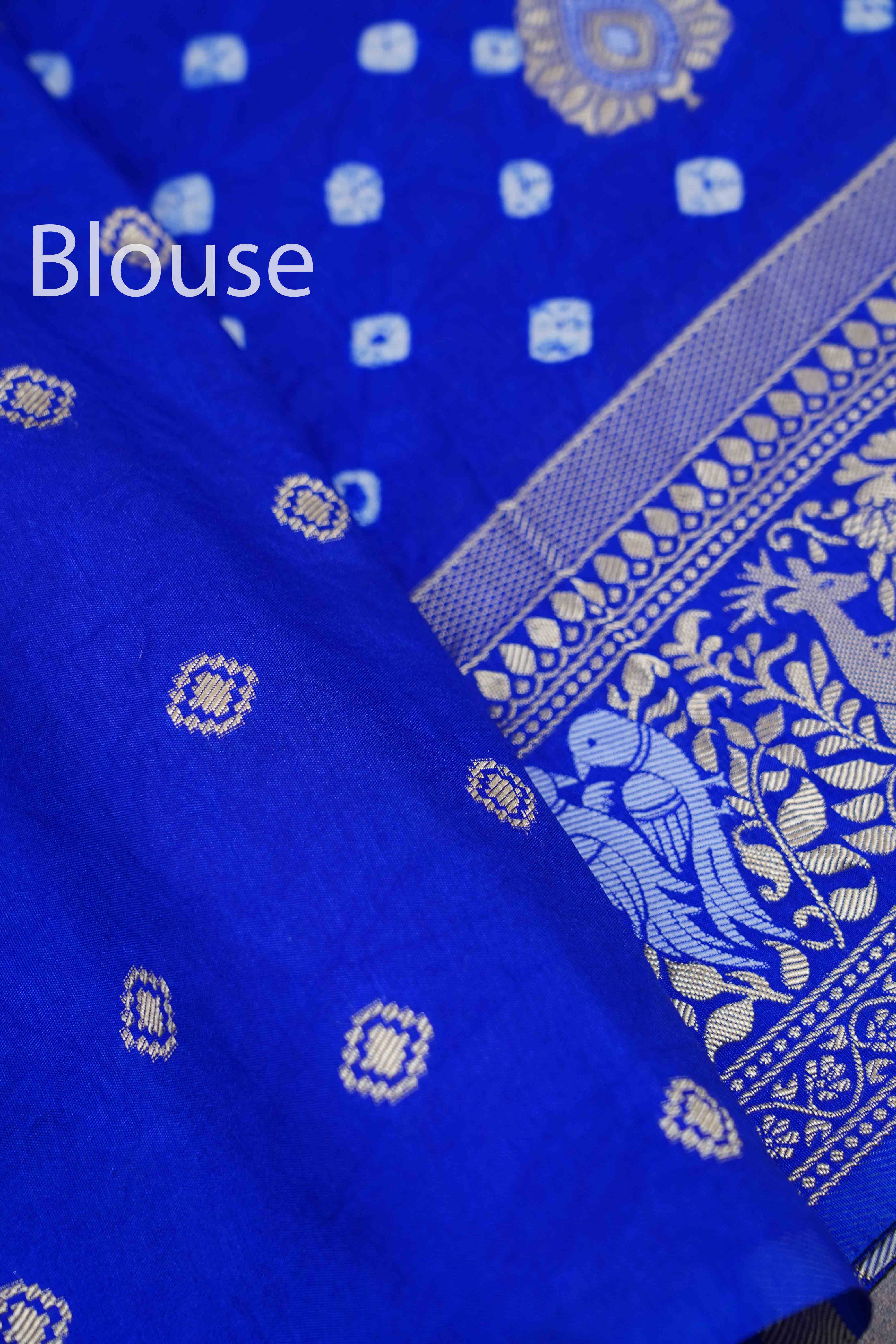 DARK BLUE BANDHINI MALAI SILK  SAREE - Queens Jewel Emporium