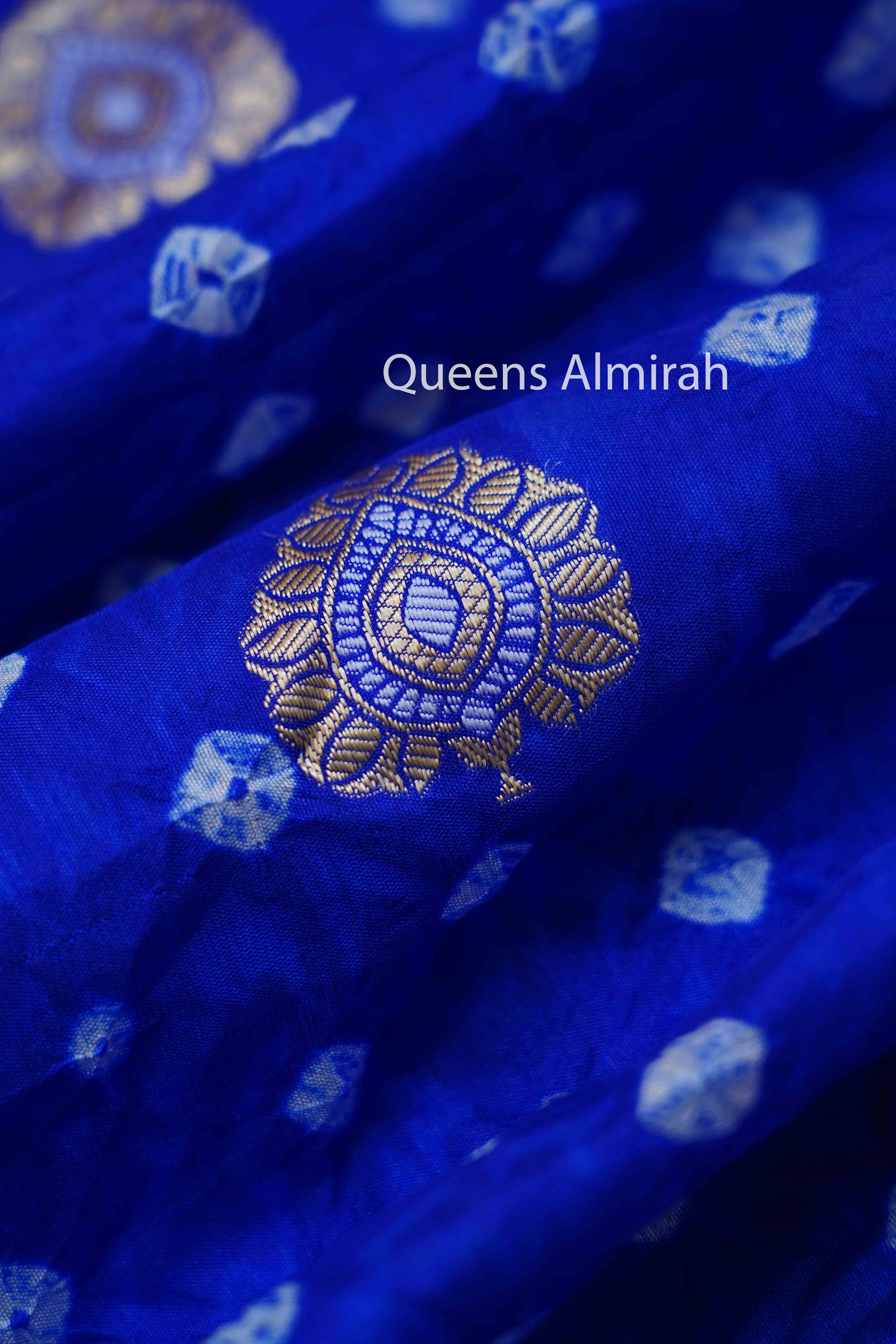 DARK BLUE BANDHINI MALAI SILK  SAREE - Queens Jewel Emporium