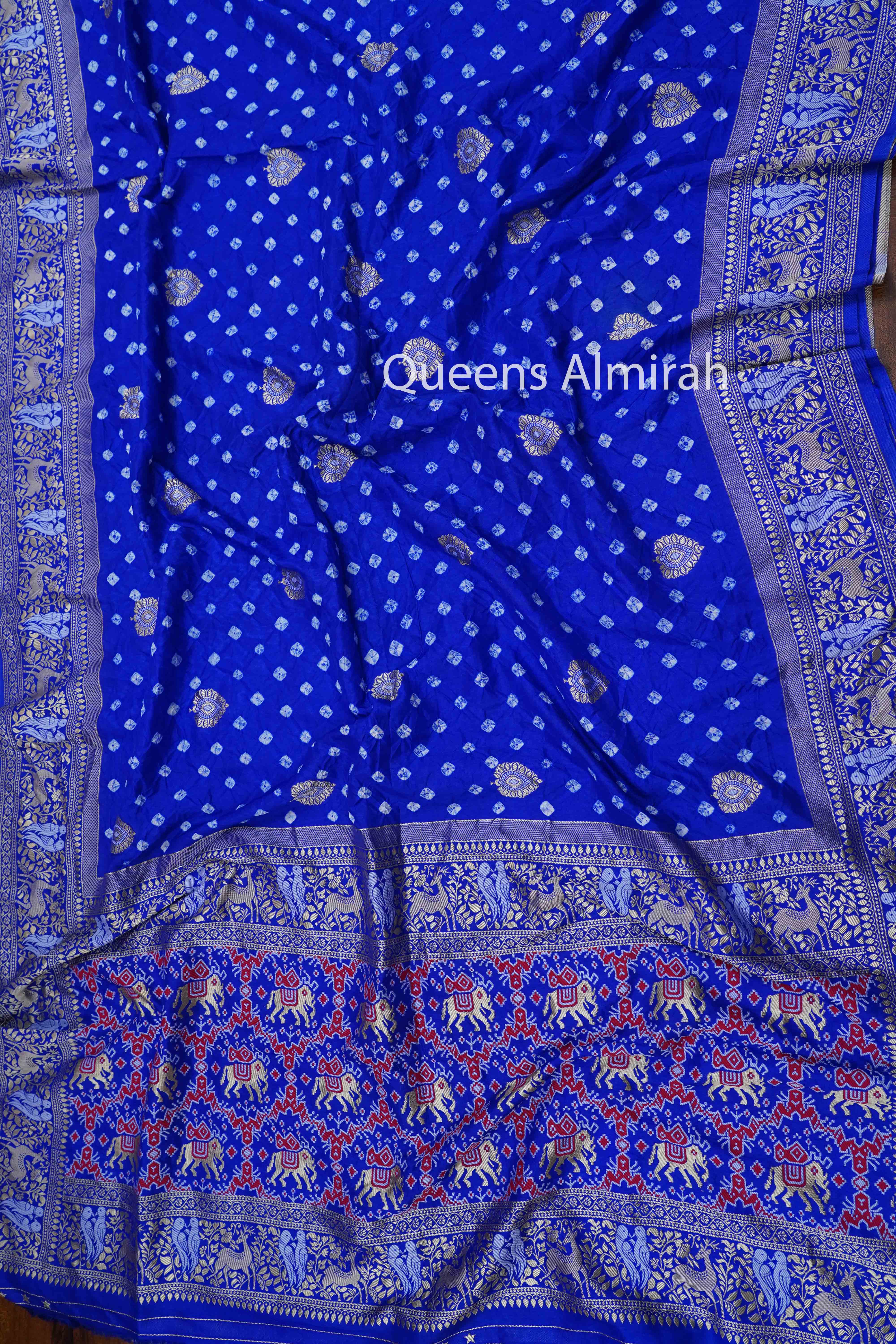 DARK BLUE BANDHINI MALAI SILK  SAREE - Queens Jewel Emporium
