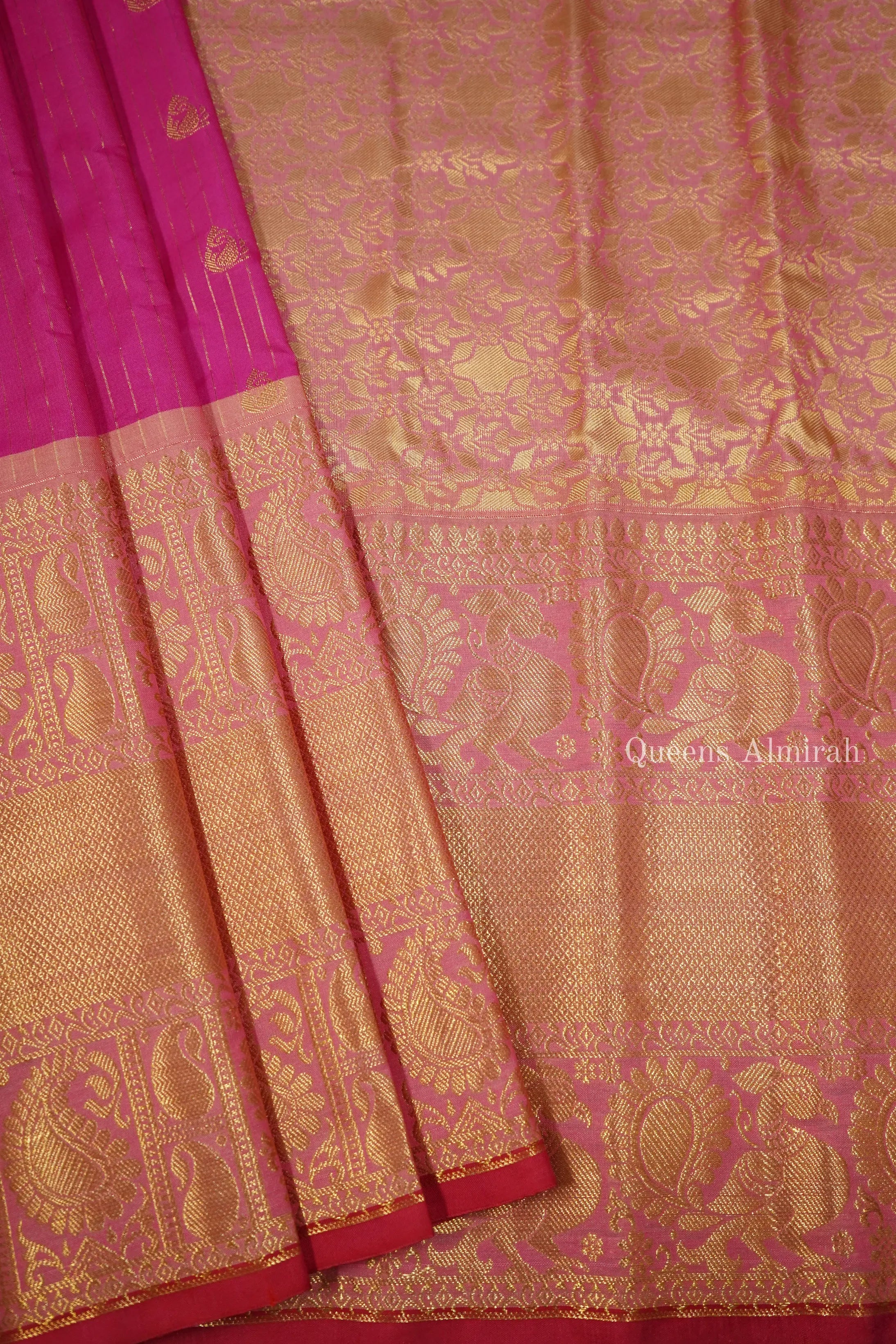 DARK CARNATION PINK WITH DEEP ROSE MANGALGIRI GADWAL SAREE - Queens Jewel Emporium